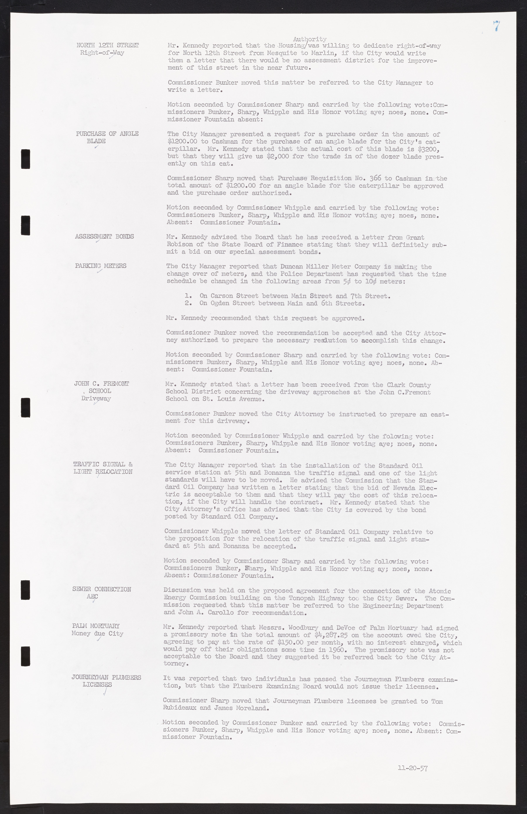 Las Vegas City Commission Minutes, November 20, 1957 to December 2, 1959, lvc000011-11