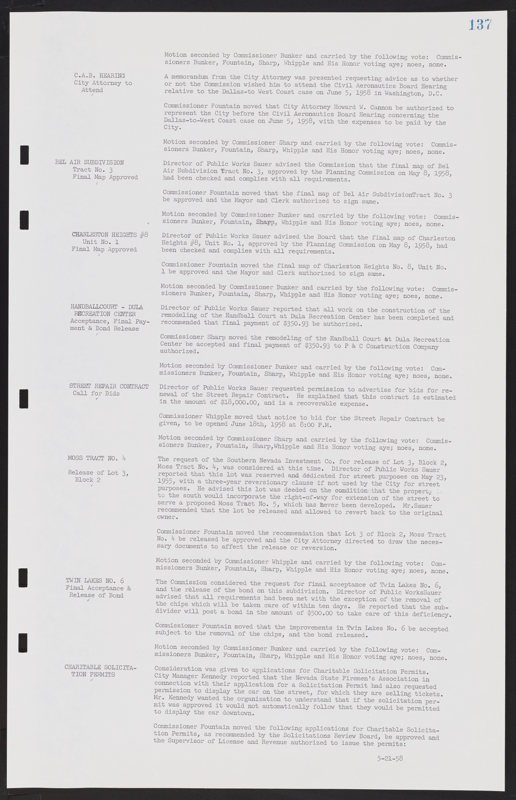 Las Vegas City Commission Minutes, November 20, 1957 to December 2, 1959, lvc000011-141