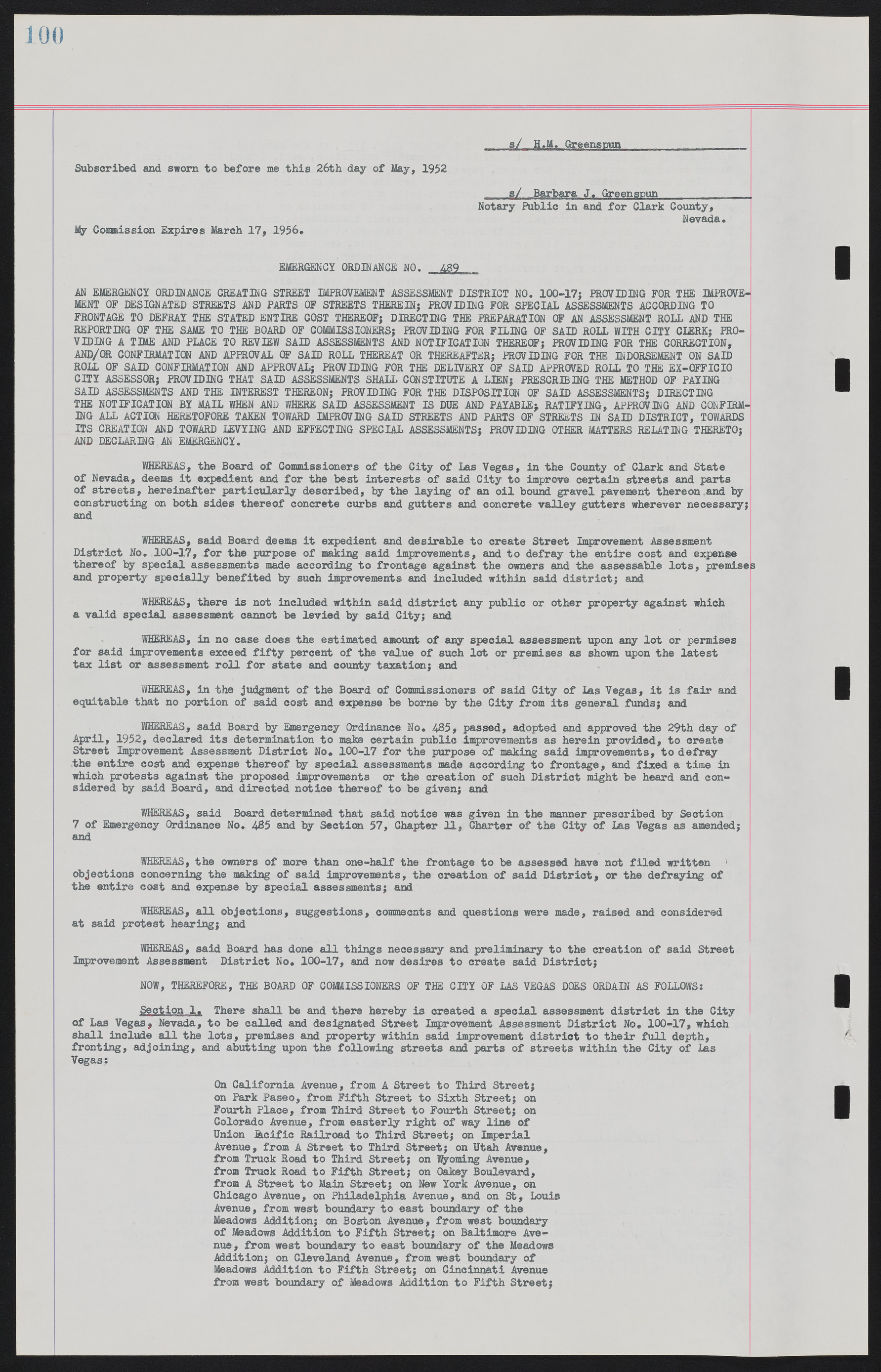 Las Vegas City Ordinances, November 13, 1950 to August 6, 1958, lvc000015-108