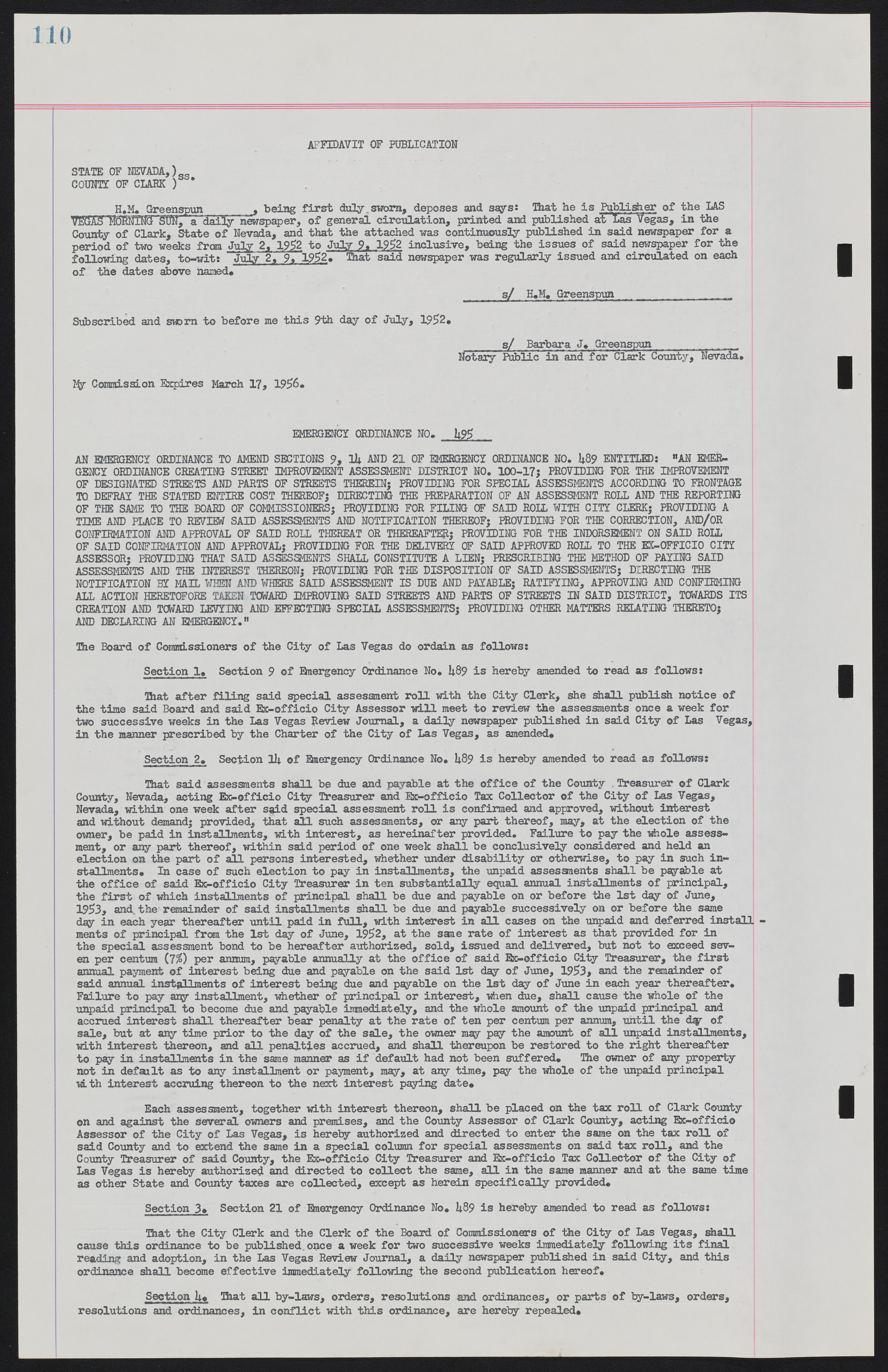 Las Vegas City Ordinances, November 13, 1950 to August 6, 1958, lvc000015-118