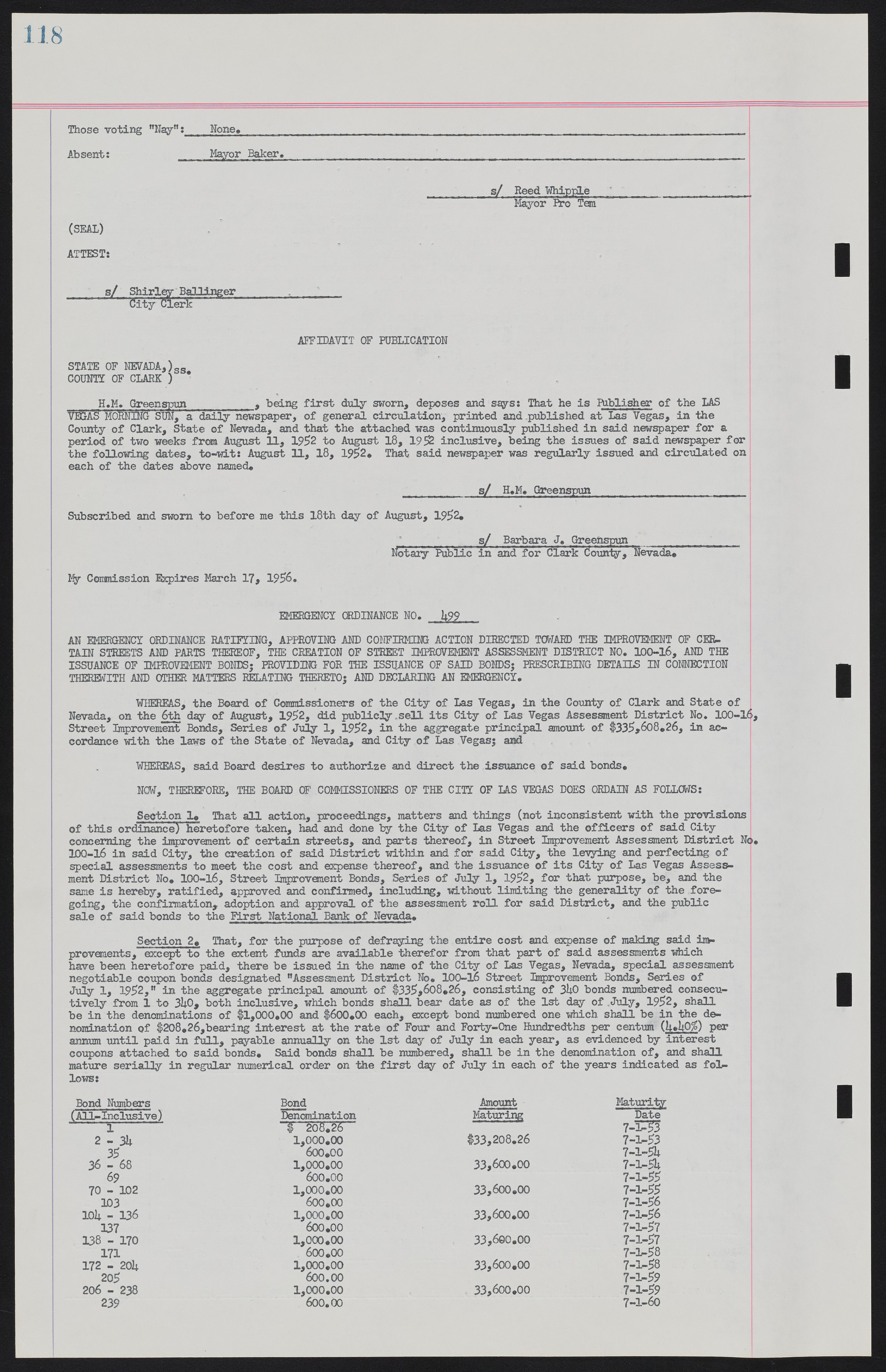 Las Vegas City Ordinances, November 13, 1950 to August 6, 1958, lvc000015-126