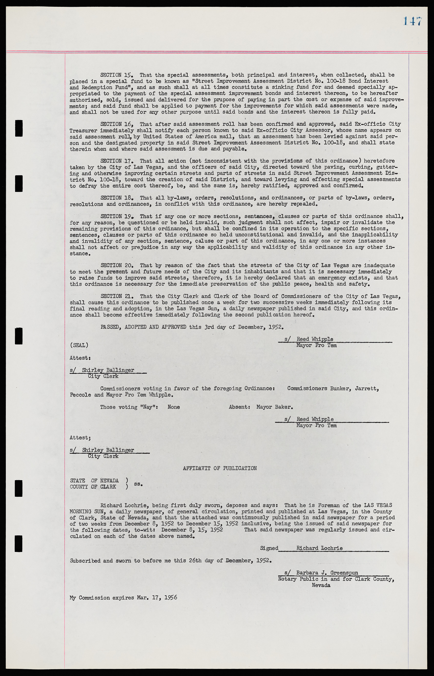 Las Vegas City Ordinances, November 13, 1950 to August 6, 1958, lvc000015-155