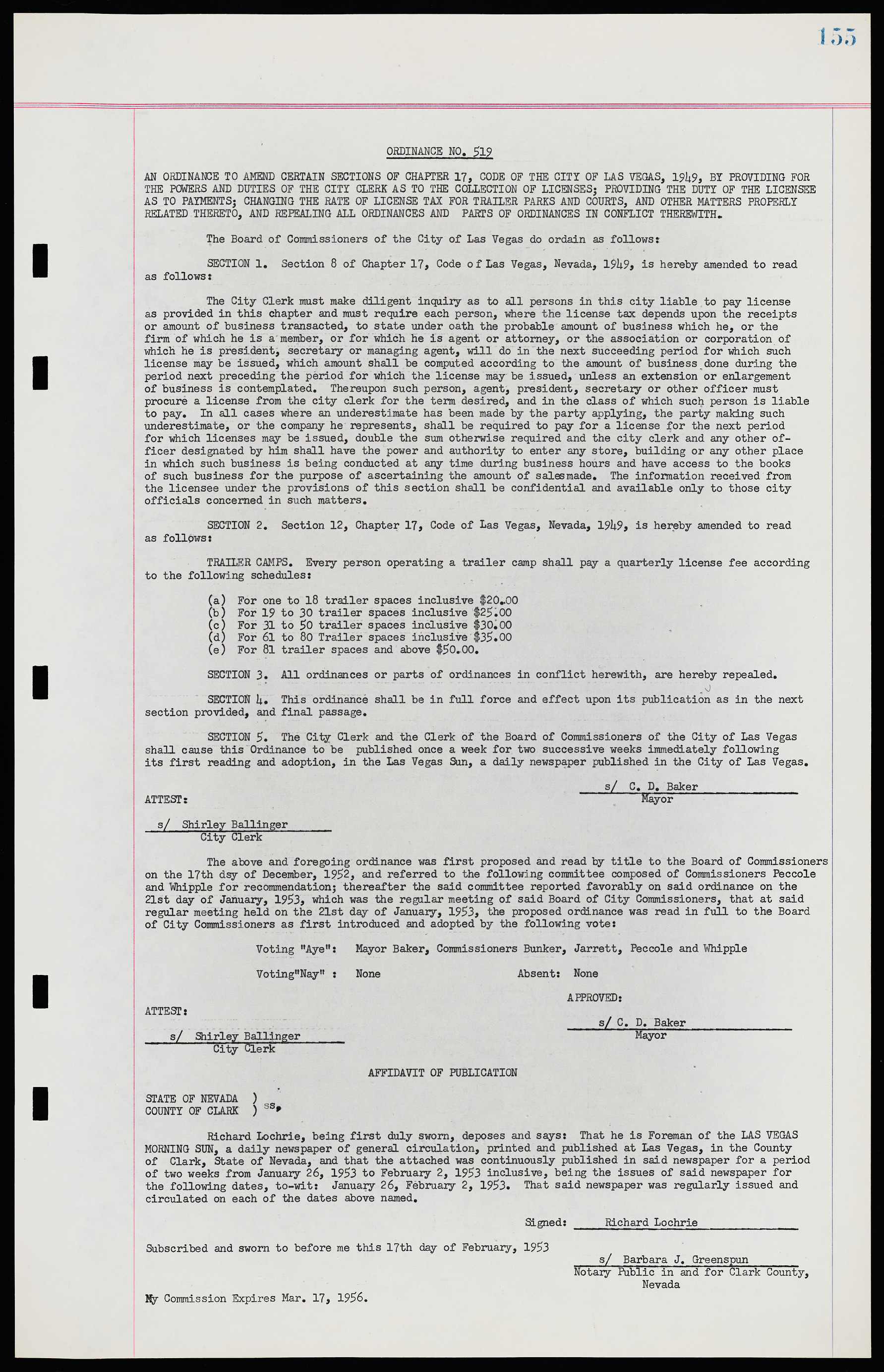 Las Vegas City Ordinances, November 13, 1950 to August 6, 1958, lvc000015-163