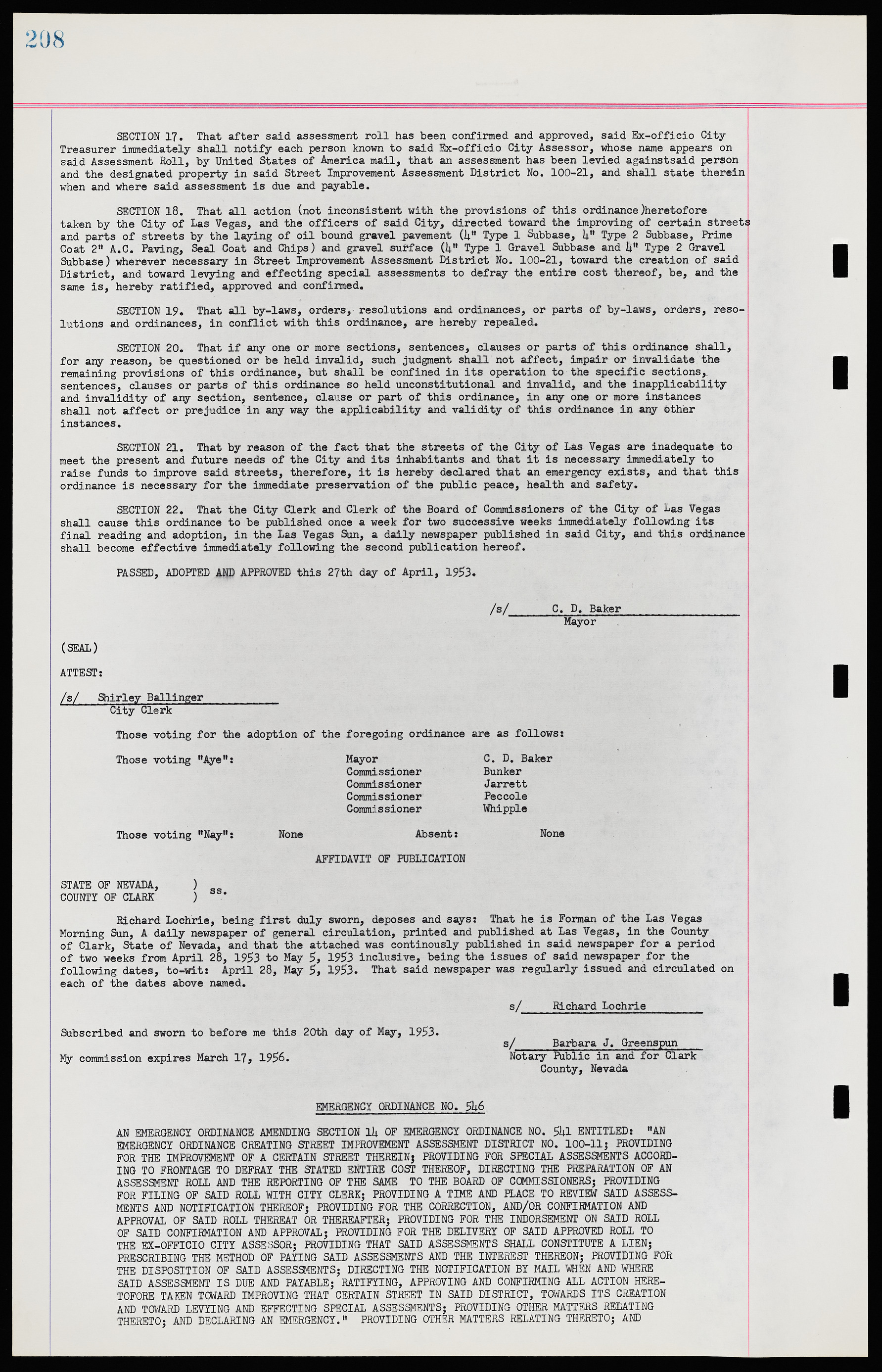 Las Vegas City Ordinances, November 13, 1950 to August 6, 1958, lvc000015-216