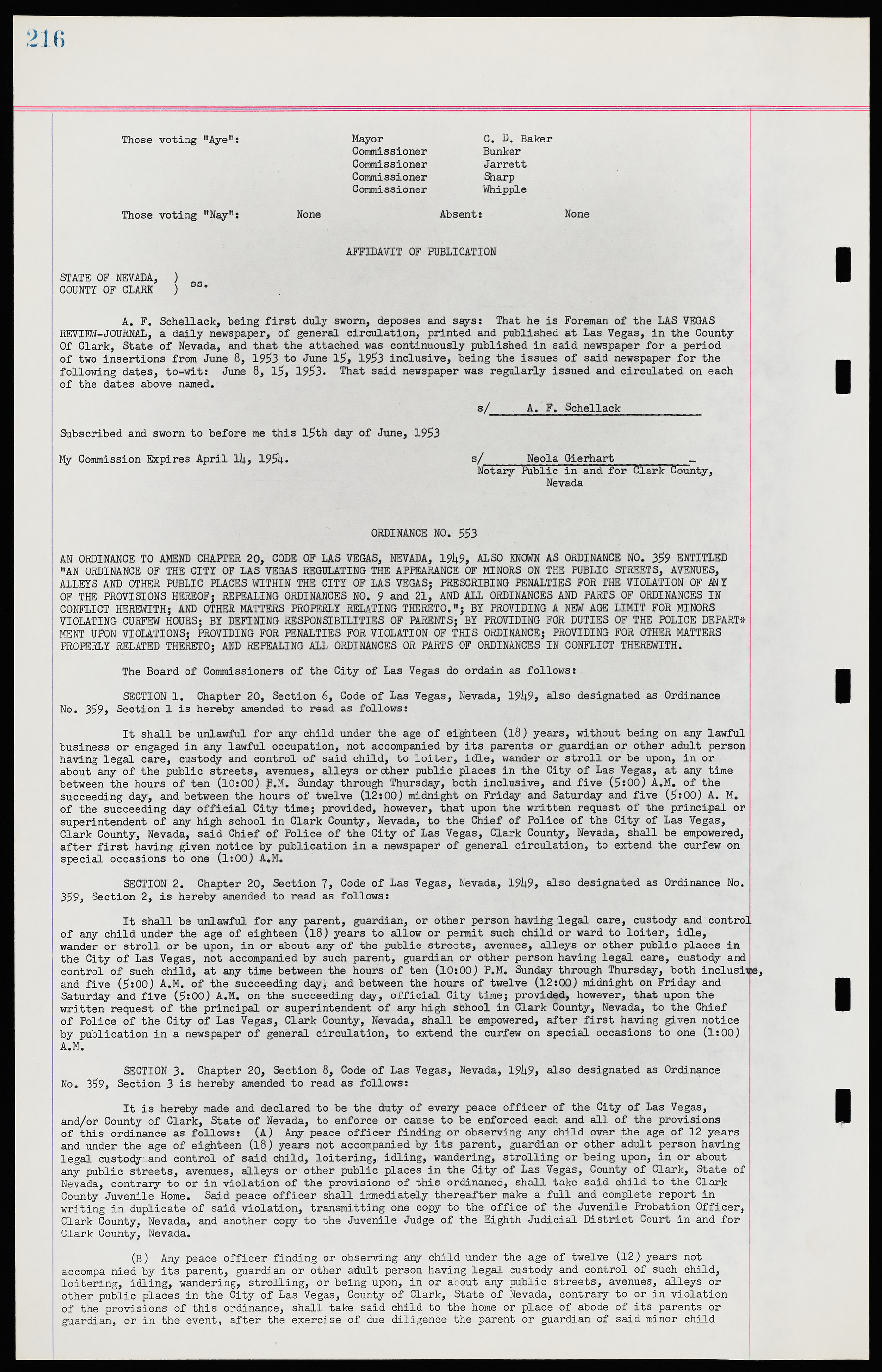 Las Vegas City Ordinances, November 13, 1950 to August 6, 1958, lvc000015-224