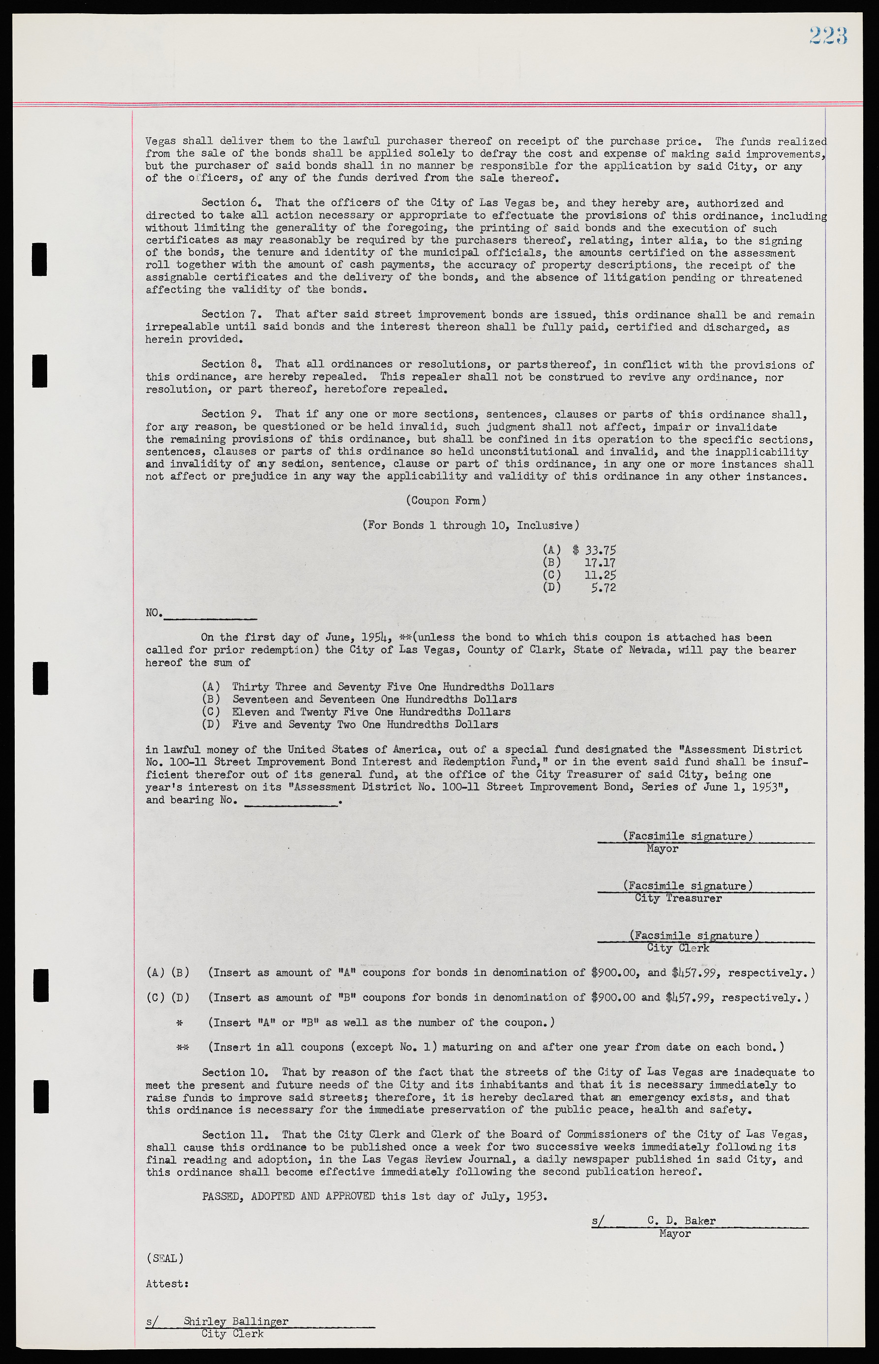 Las Vegas City Ordinances, November 13, 1950 to August 6, 1958, lvc000015-231