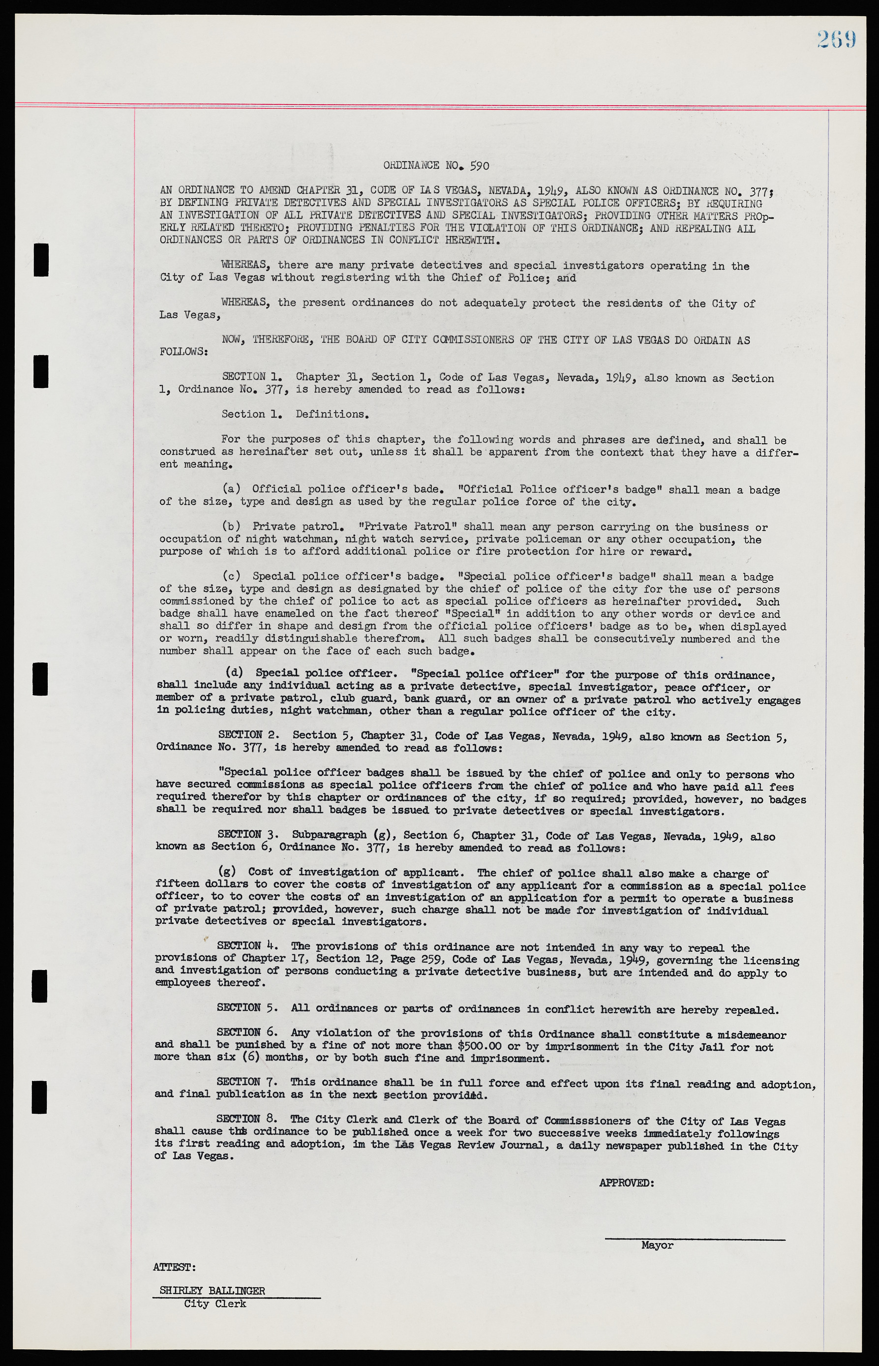 Las Vegas City Ordinances, November 13, 1950 to August 6, 1958, lvc000015-277