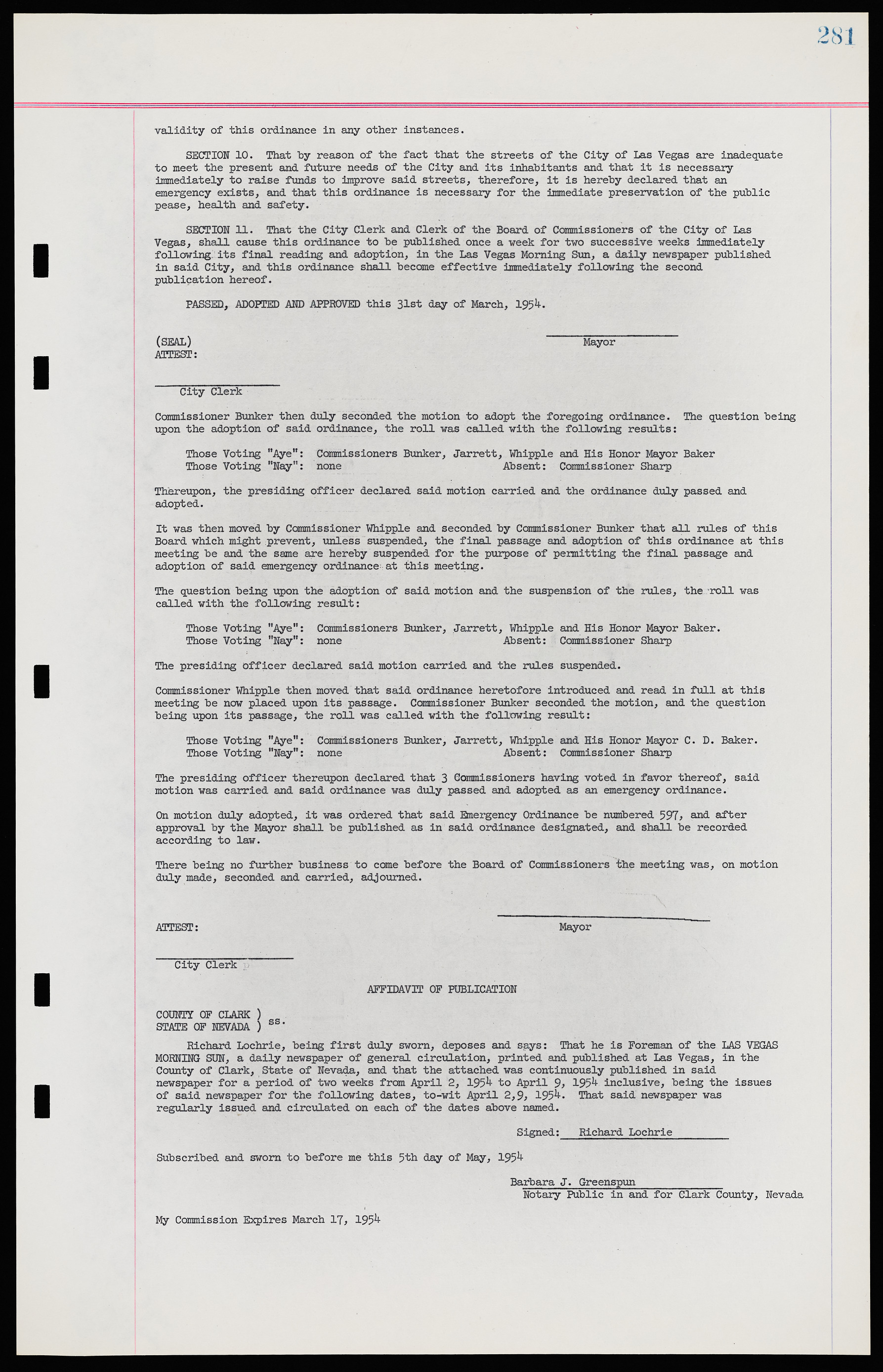 Las Vegas City Ordinances, November 13, 1950 to August 6, 1958, lvc000015-289