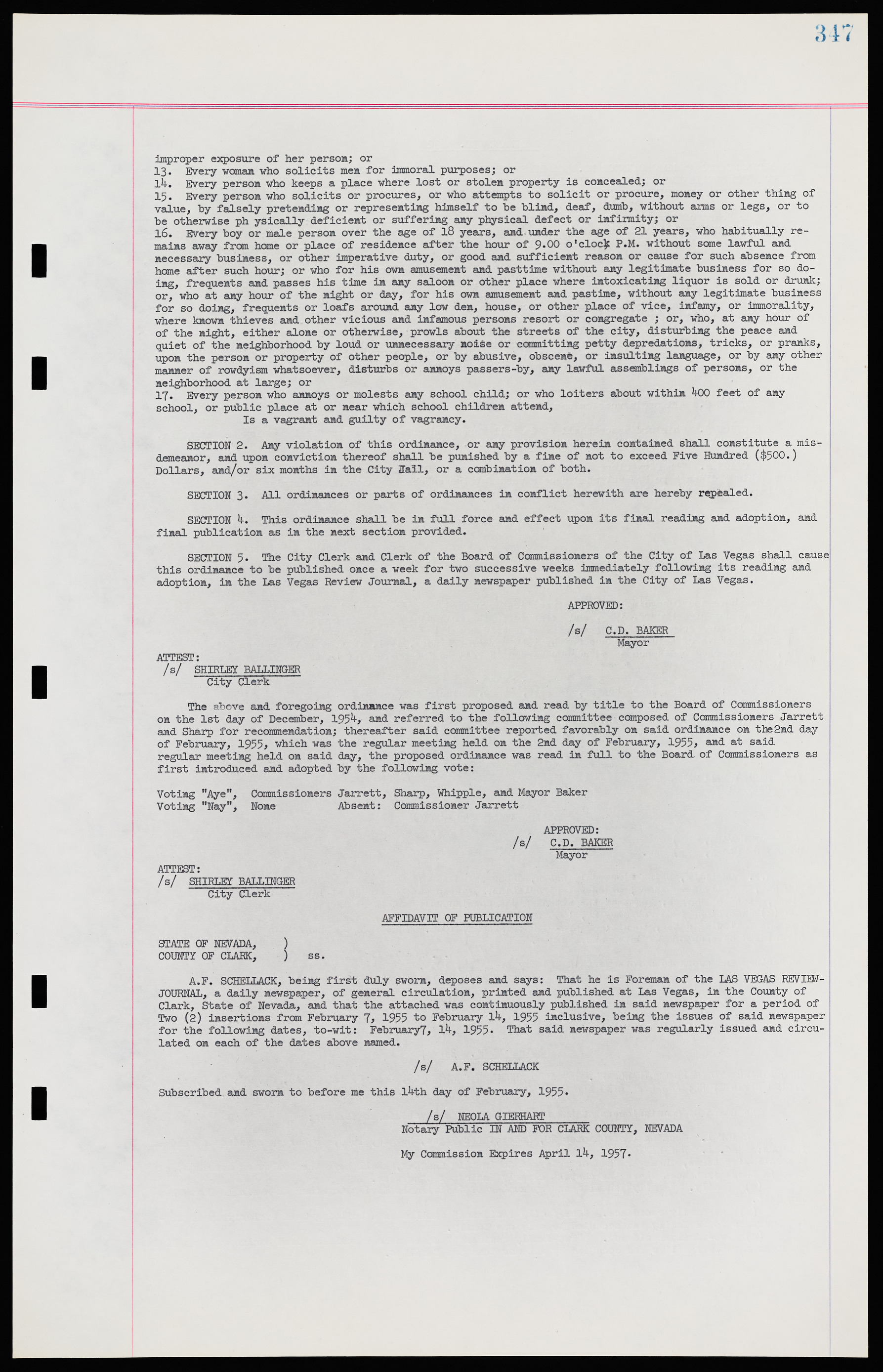 Las Vegas City Ordinances, November 13, 1950 to August 6, 1958, lvc000015-355