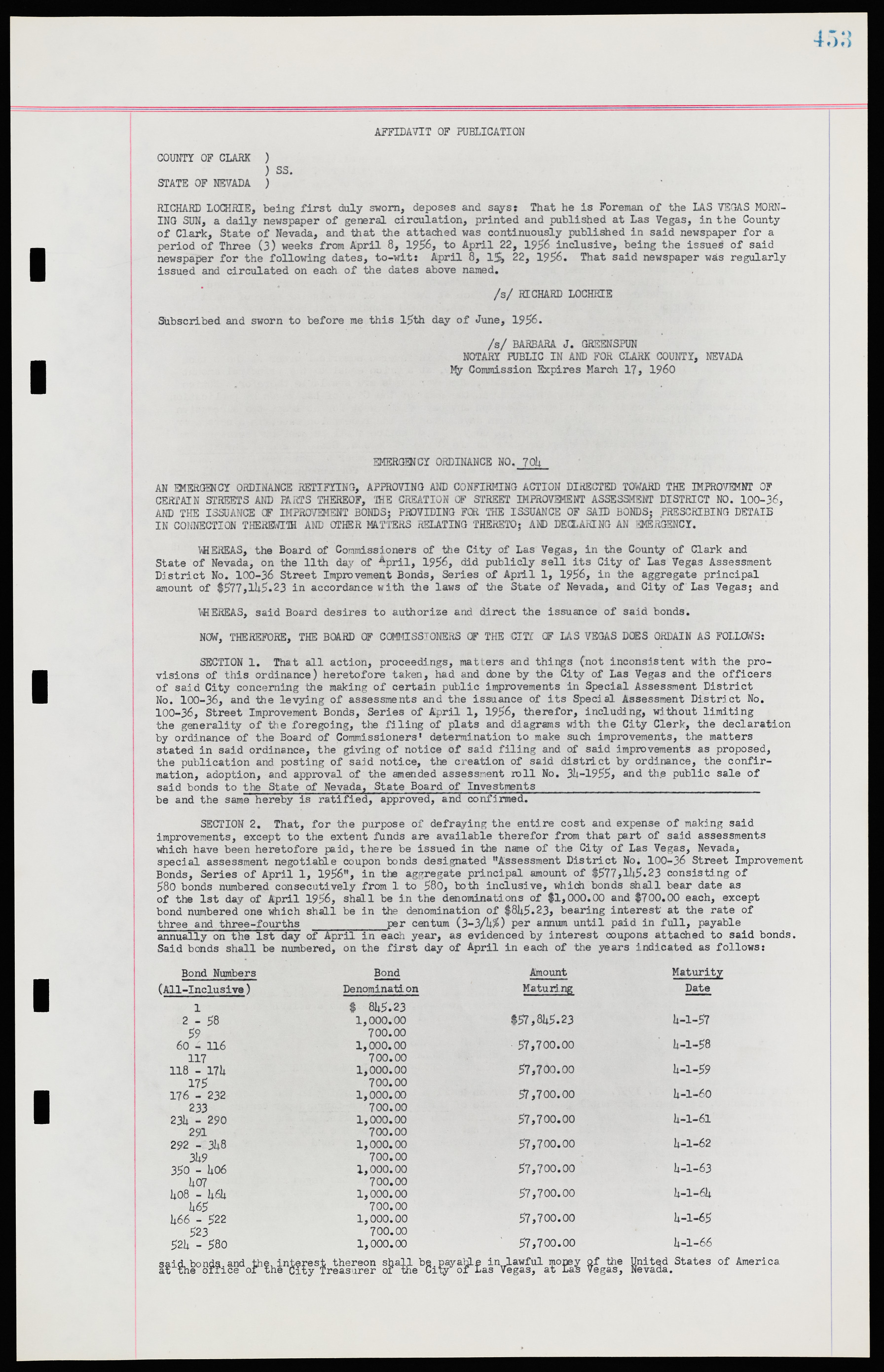 Las Vegas City Ordinances, November 13, 1950 to August 6, 1958, lvc000015-461
