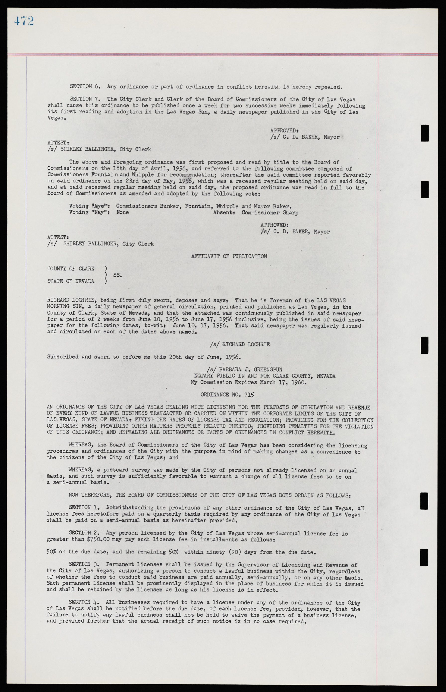 Las Vegas City Ordinances, November 13, 1950 to August 6, 1958, lvc000015-480