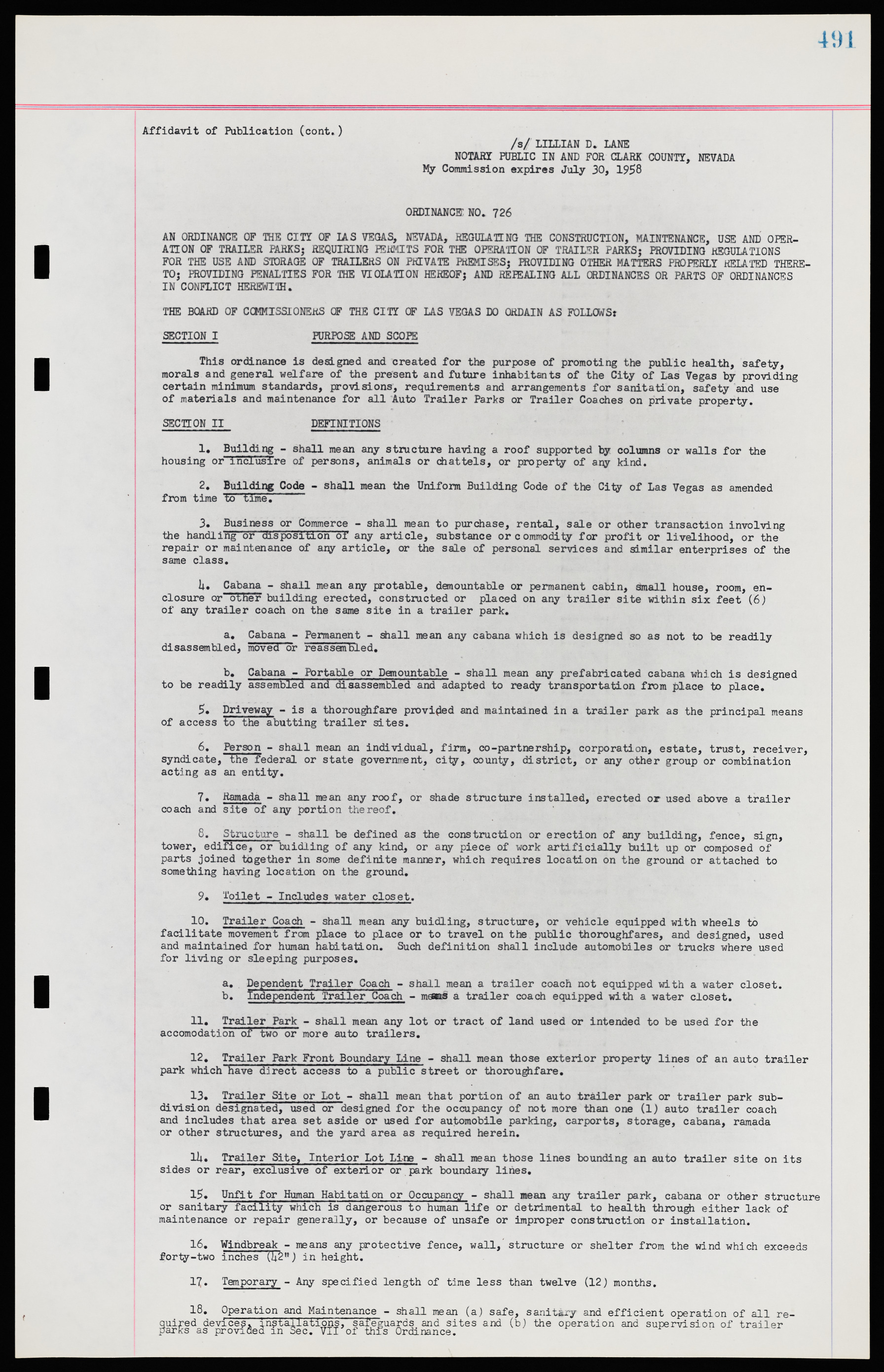 Las Vegas City Ordinances, November 13, 1950 to August 6, 1958, lvc000015-499
