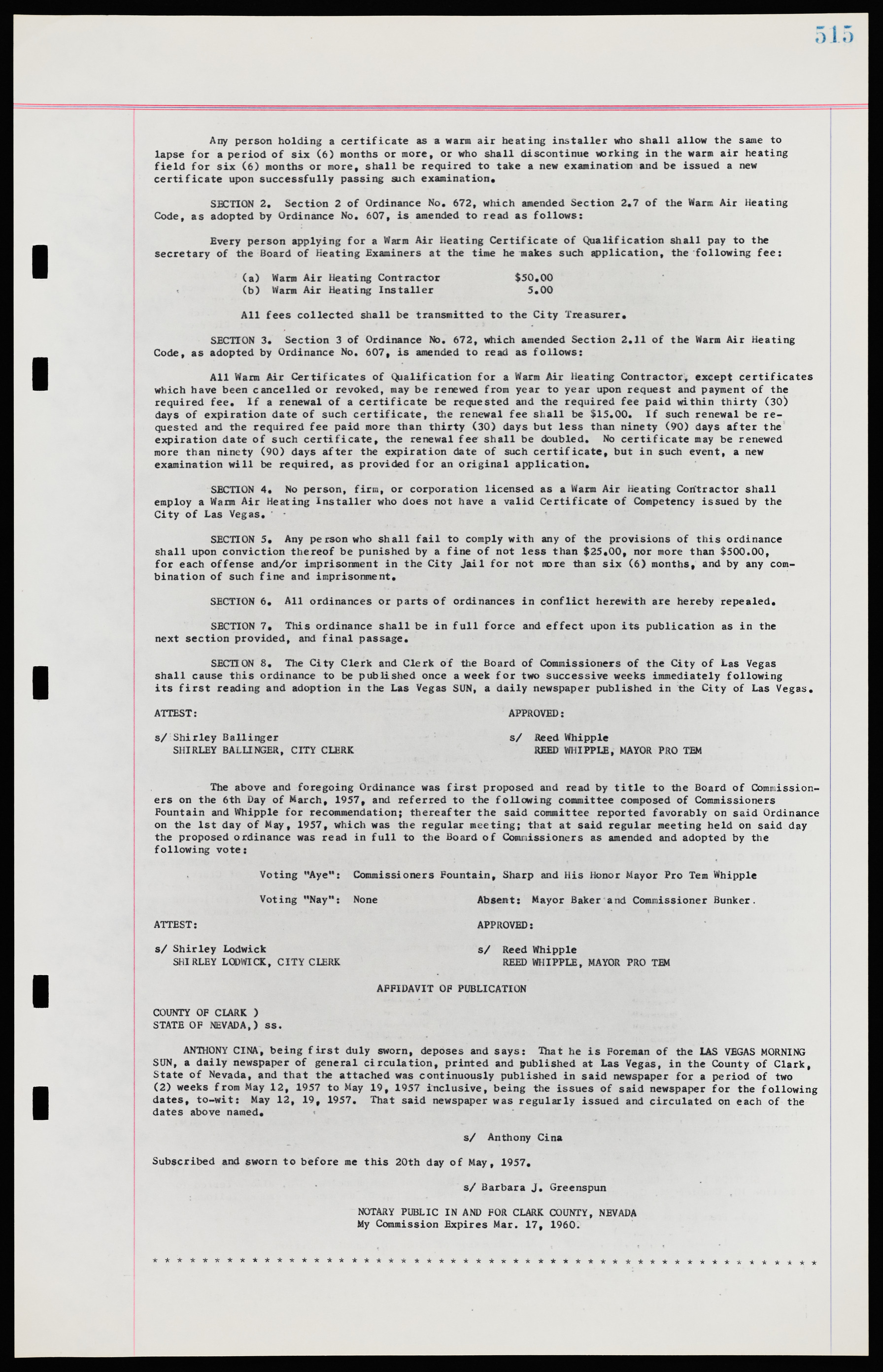 Las Vegas City Ordinances, November 13, 1950 to August 6, 1958, lvc000015-523