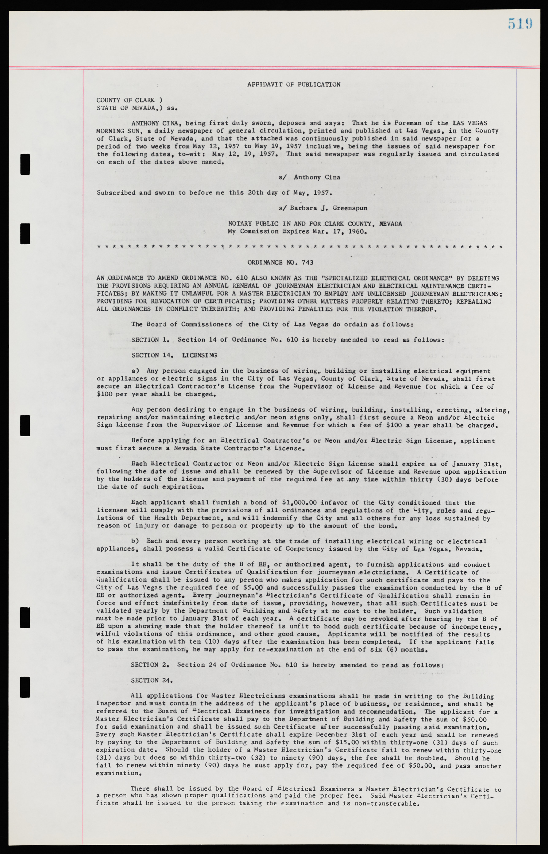 Las Vegas City Ordinances, November 13, 1950 to August 6, 1958, lvc000015-527