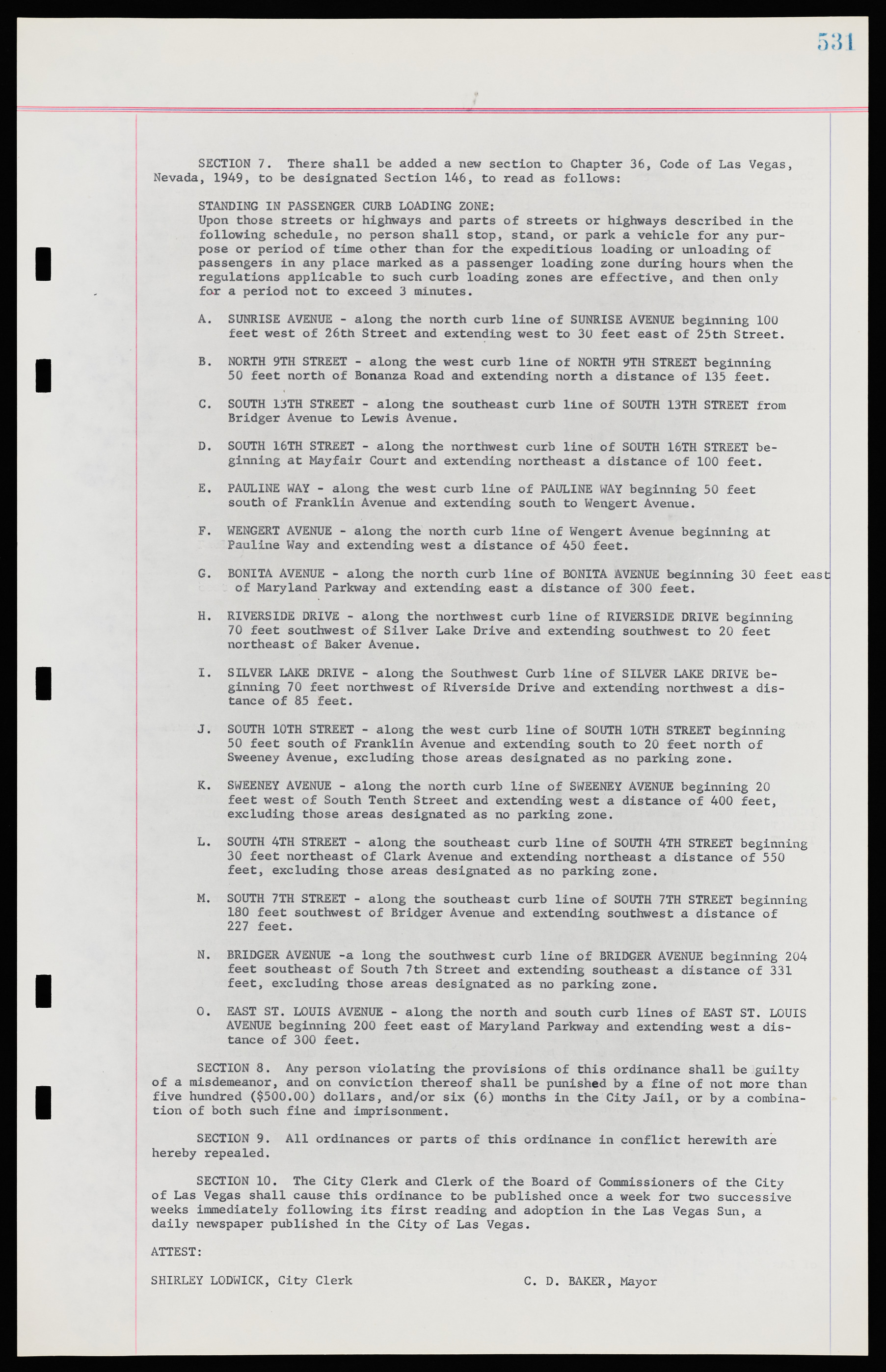 Las Vegas City Ordinances, November 13, 1950 to August 6, 1958, lvc000015-539