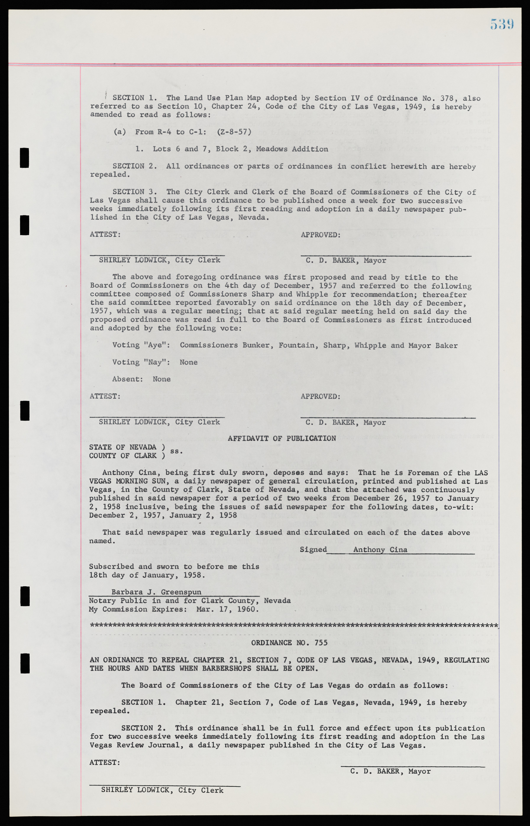 Las Vegas City Ordinances, November 13, 1950 to August 6, 1958, lvc000015-547