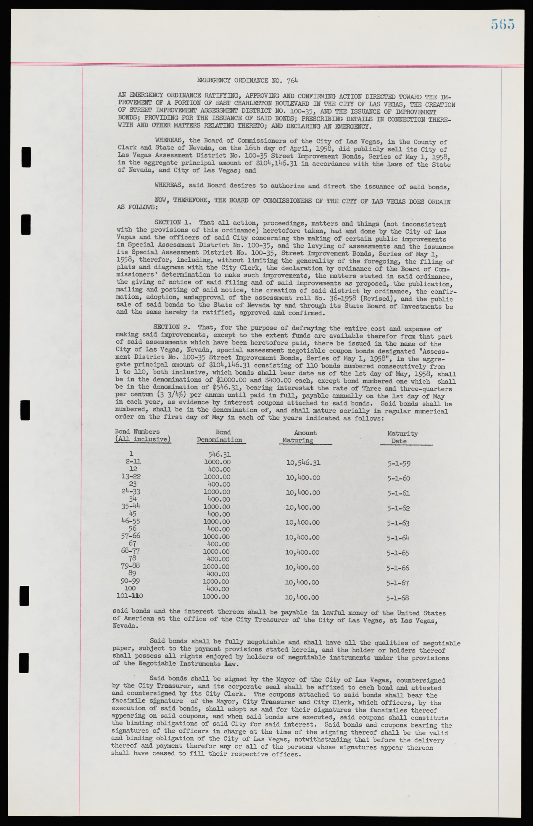 Las Vegas City Ordinances, November 13, 1950 to August 6, 1958, lvc000015-573