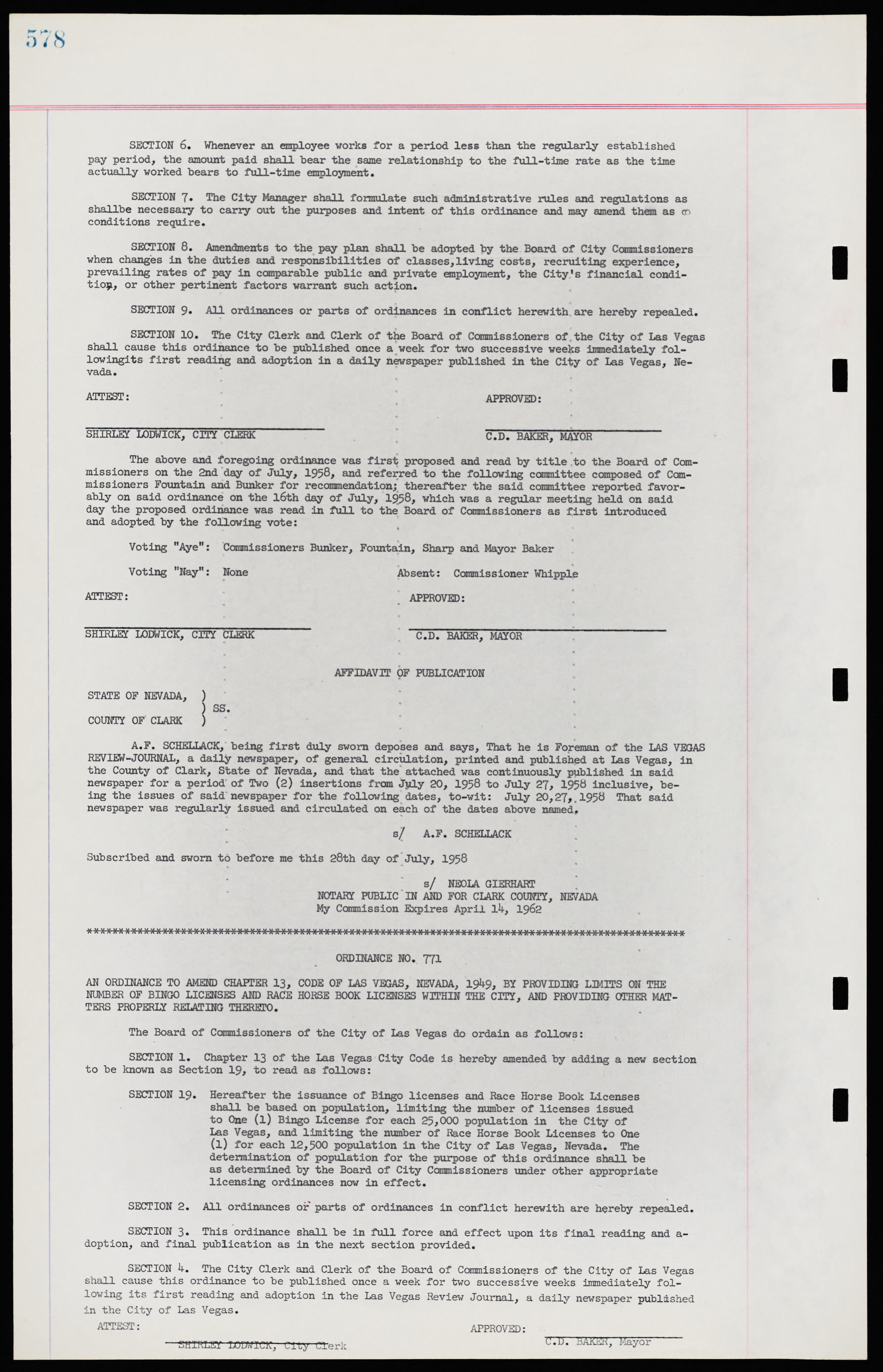 Las Vegas City Ordinances, November 13, 1950 to August 6, 1958, lvc000015-586