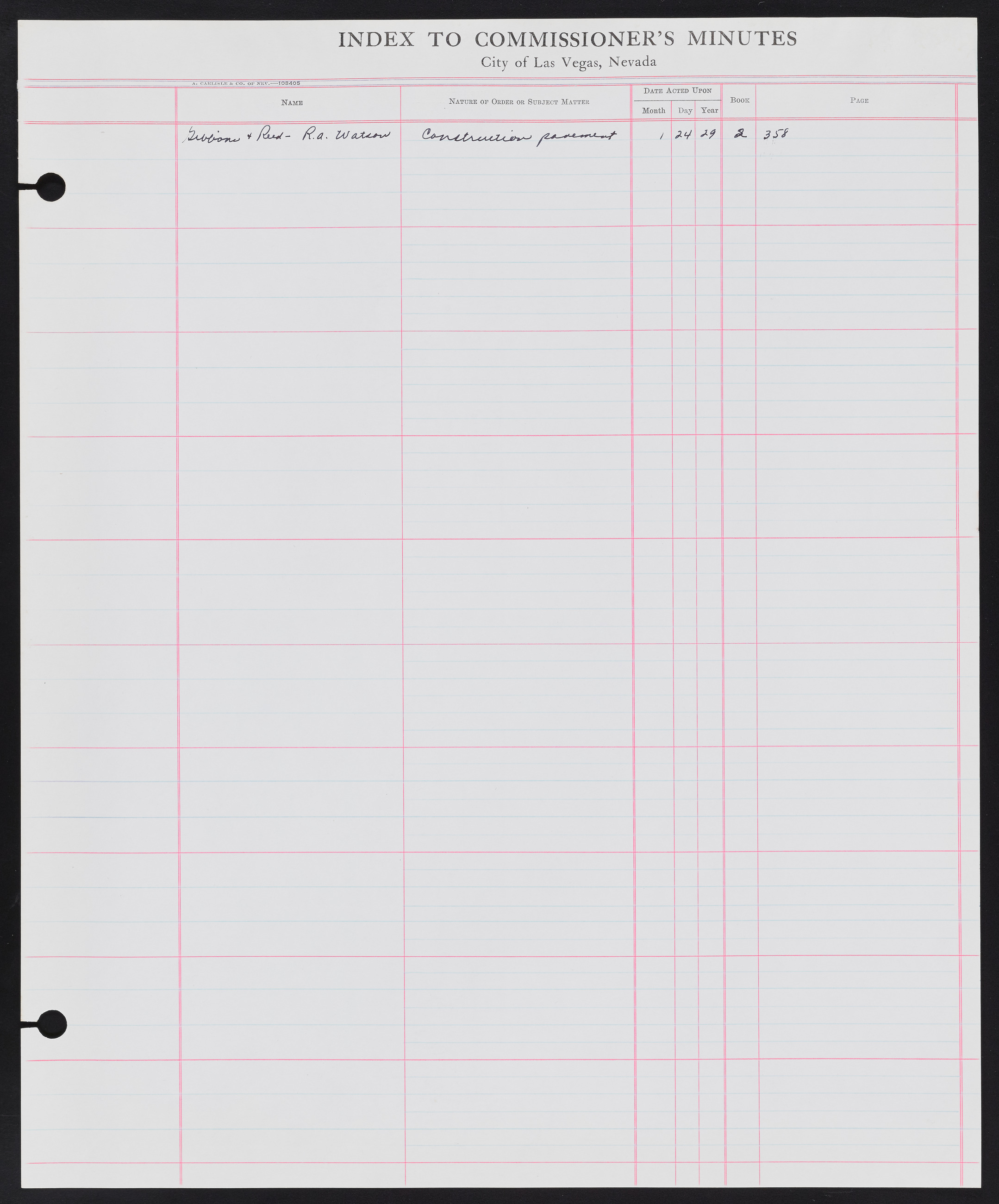 Las Vegas City Commission Minutes Index 1, 1911-1960: documents, item 042