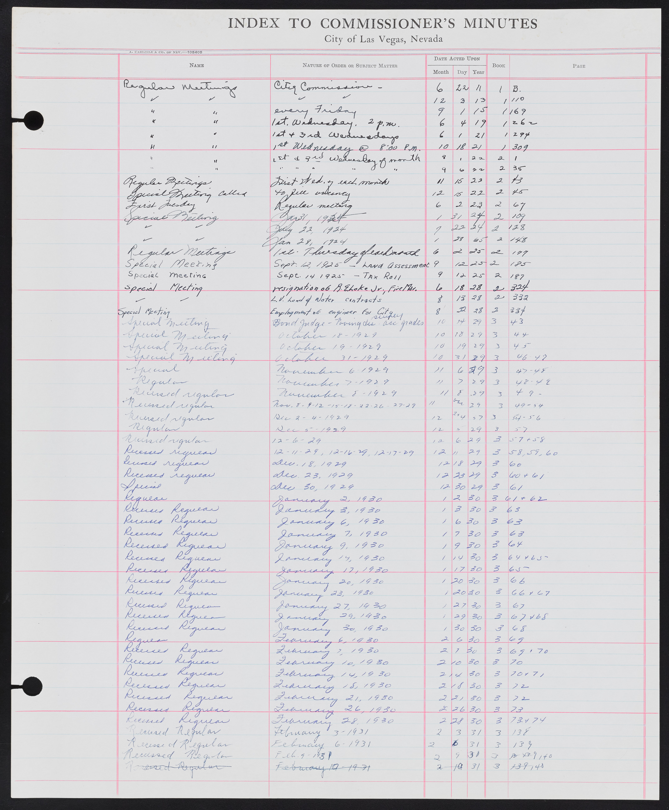 Las Vegas City Commission Minutes Index 1, 1911-1960: documents, item 049