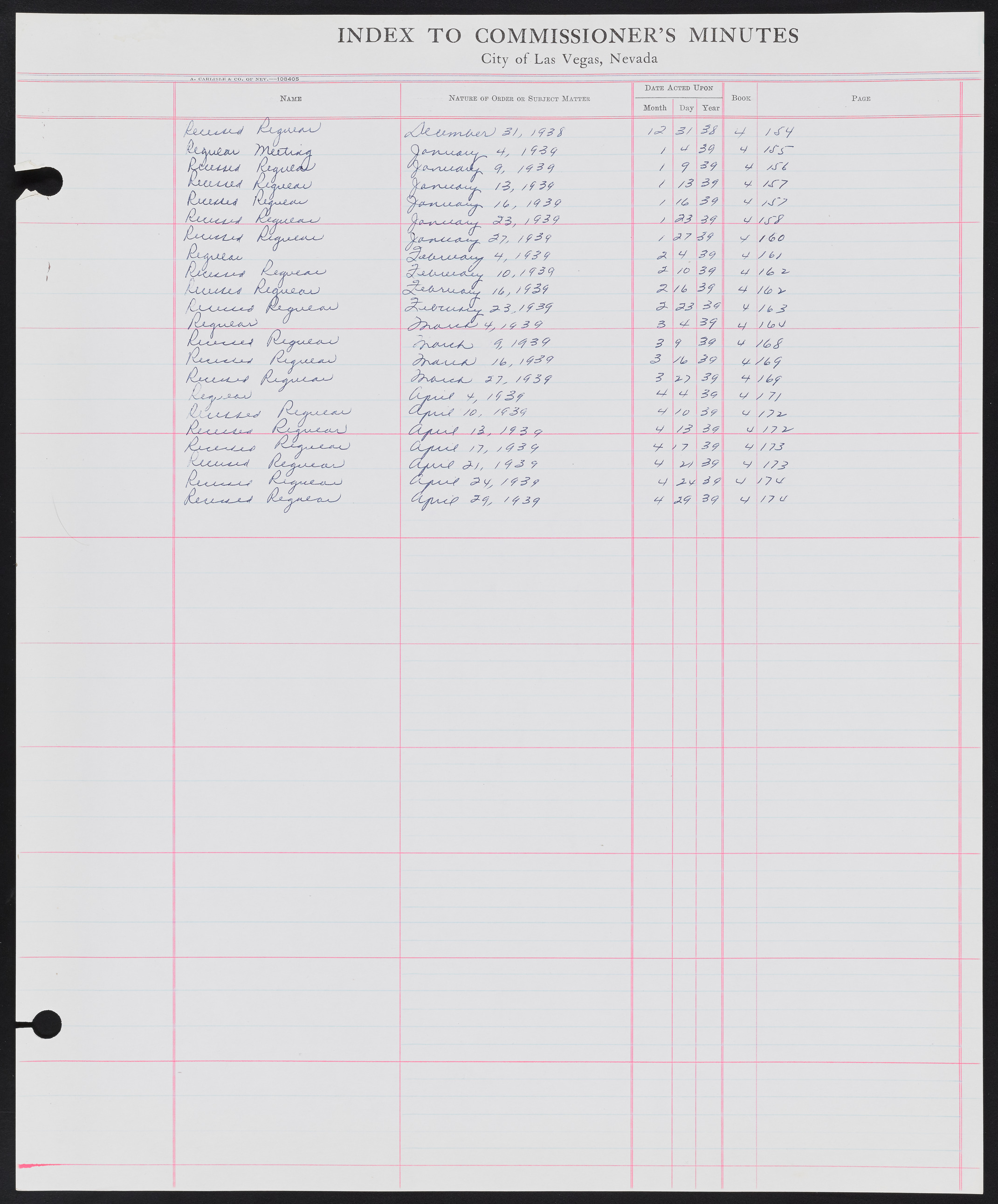 Las Vegas City Commission Minutes Index 1, 1911-1960: documents, item 059