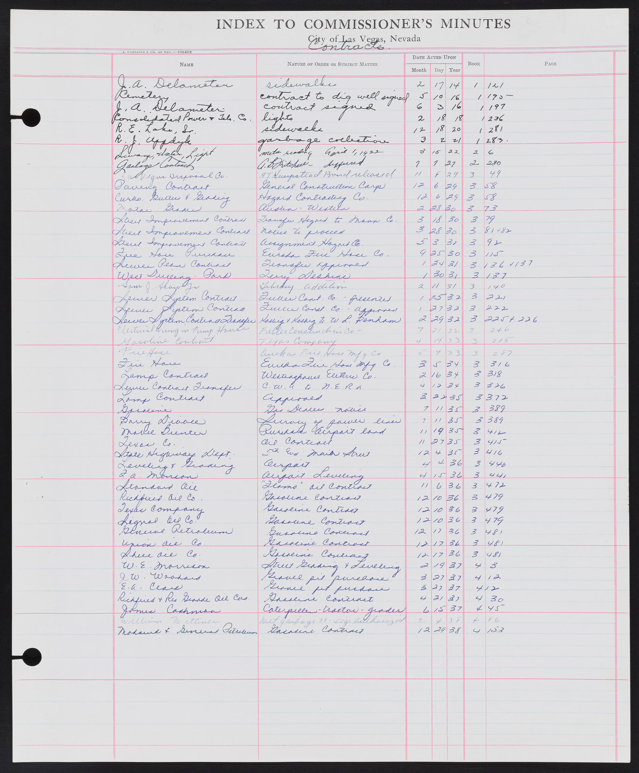 Las Vegas City Commission Minutes Index 1, 1911-1960: documents, item 072