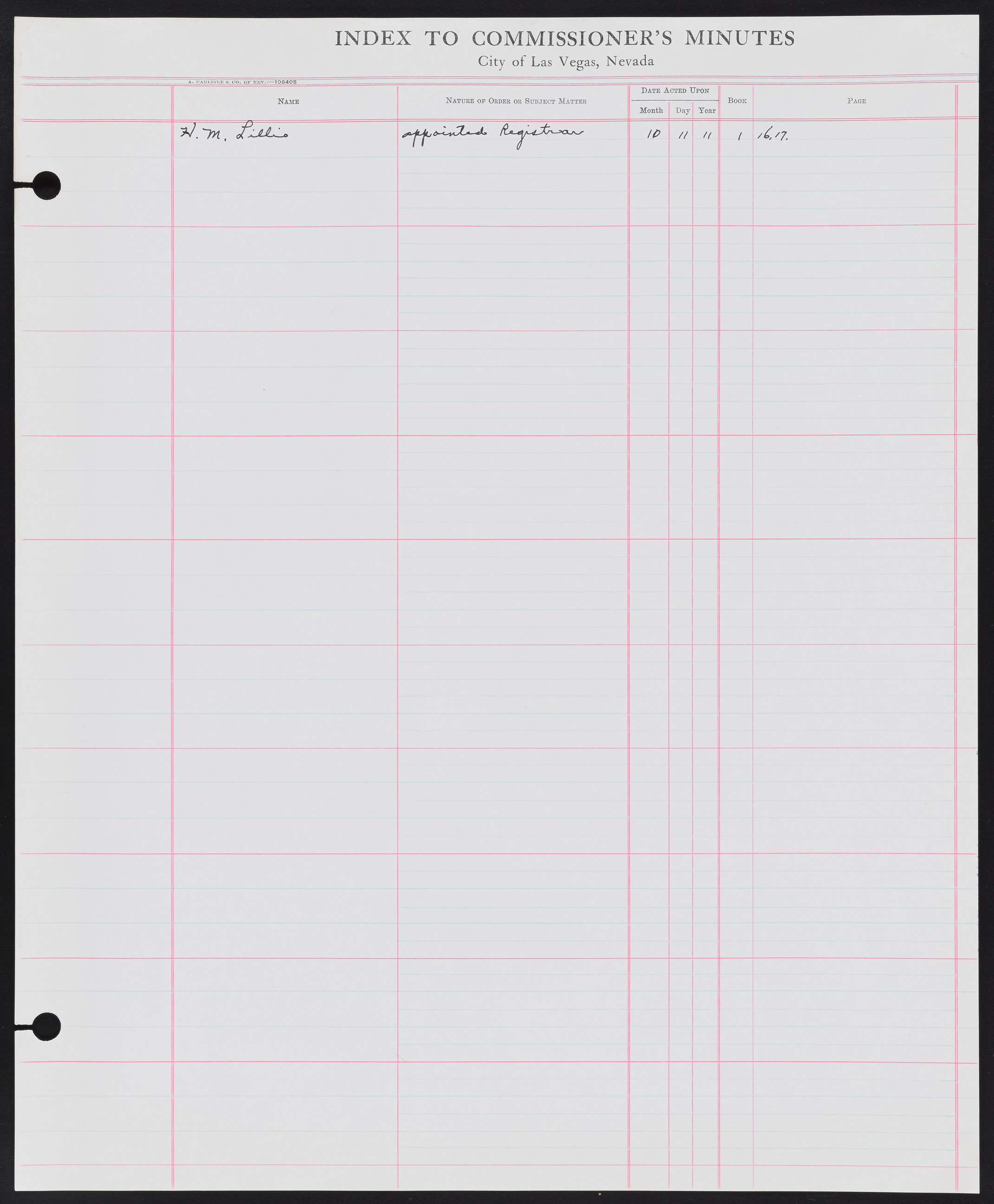 Las Vegas City Commission Minutes Index 1, 1911-1960: documents, item 124