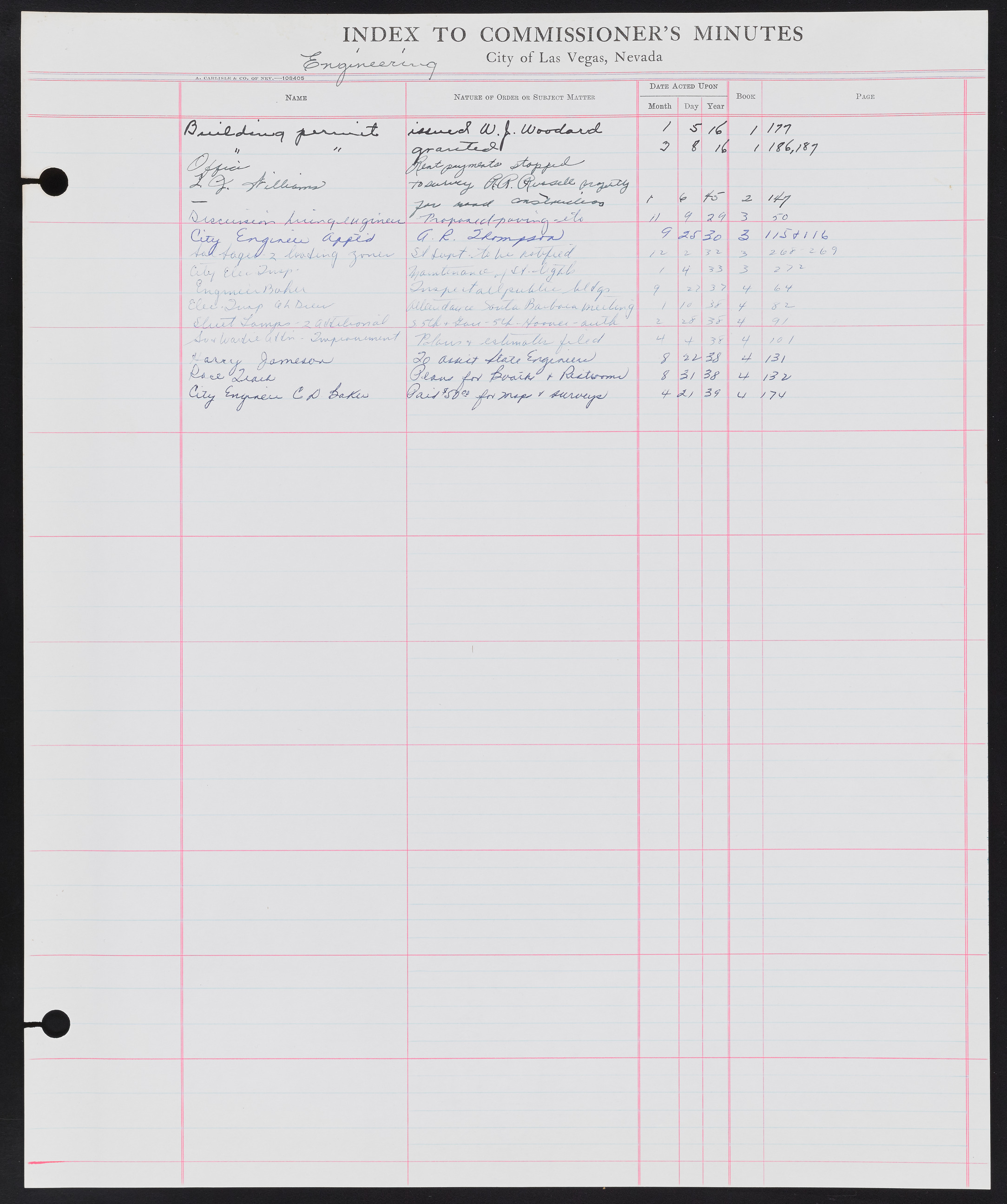 Las Vegas City Commission Minutes Index 1, 1911-1960: documents, item 127