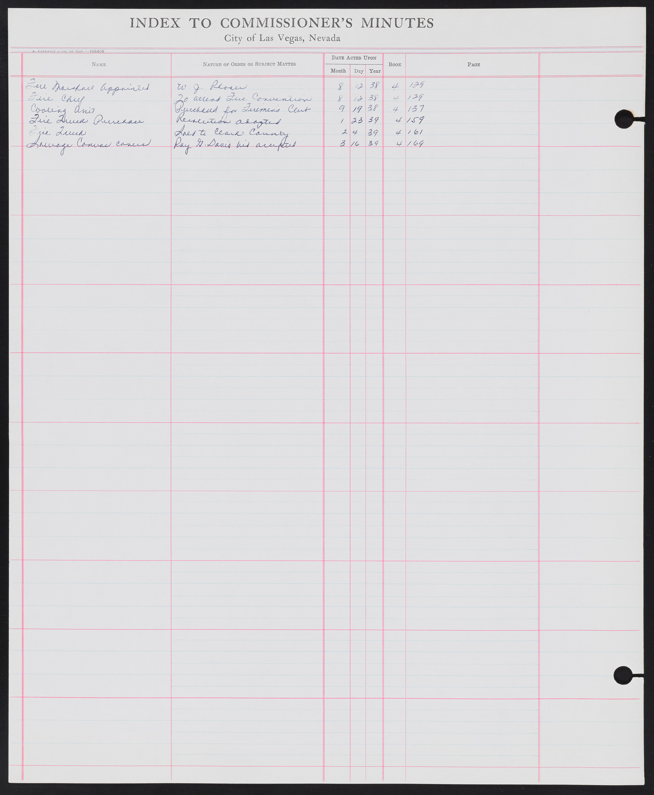 Las Vegas City Commission Minutes Index 1, 1911-1960: documents, item 144