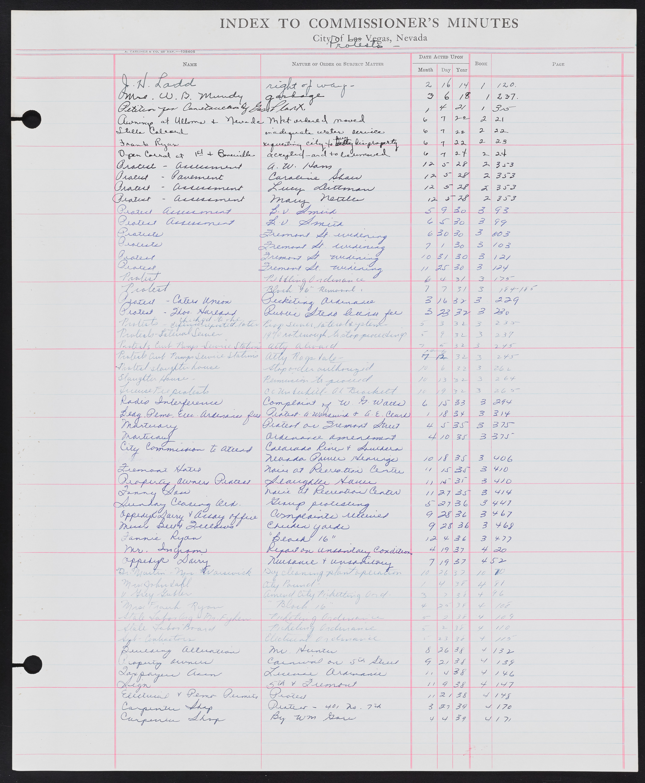 Las Vegas City Commission Minutes Index 1, 1911-1960: documents, item 207