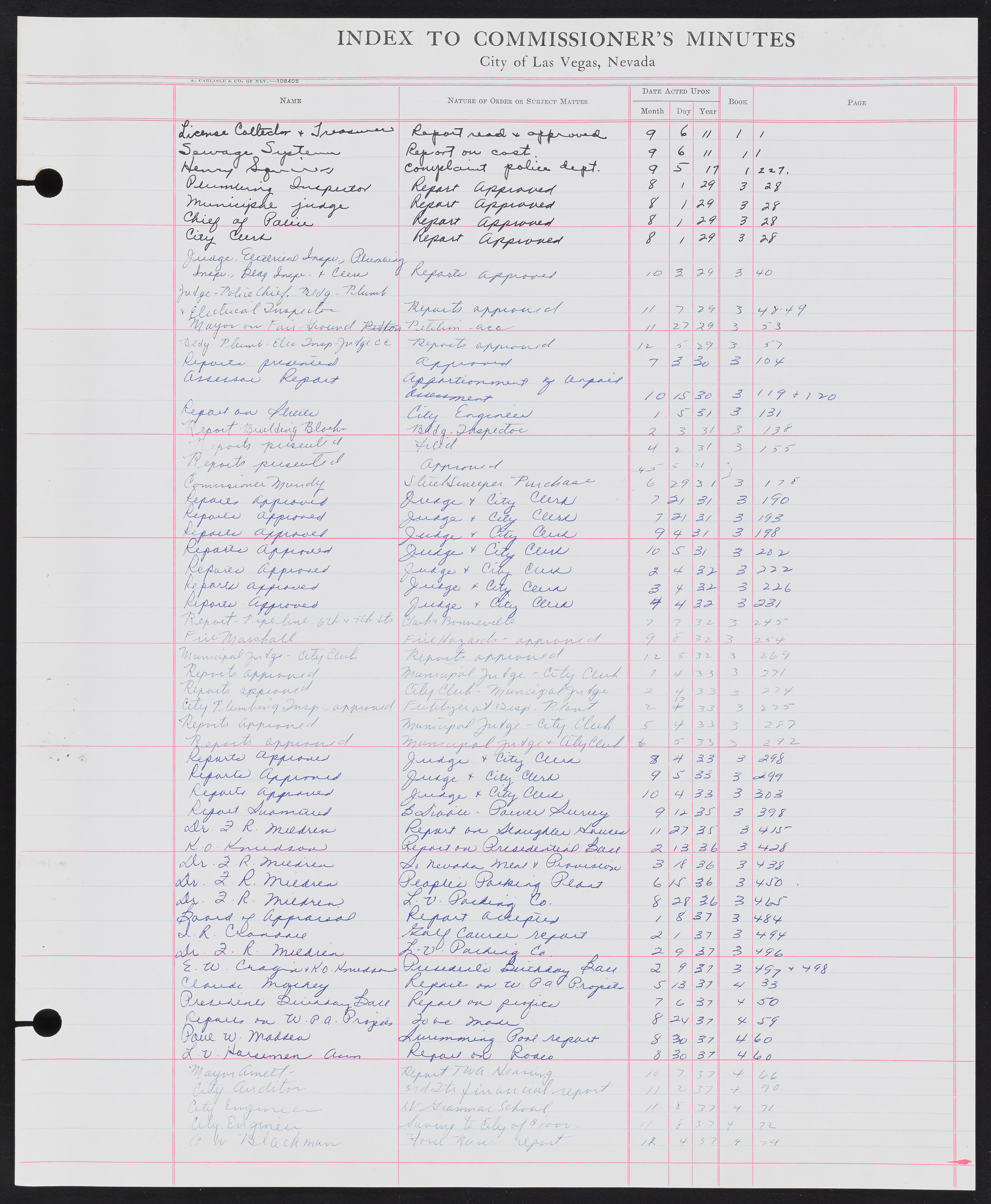 Las Vegas City Commission Minutes Index 1, 1911-1960: documents, item 236