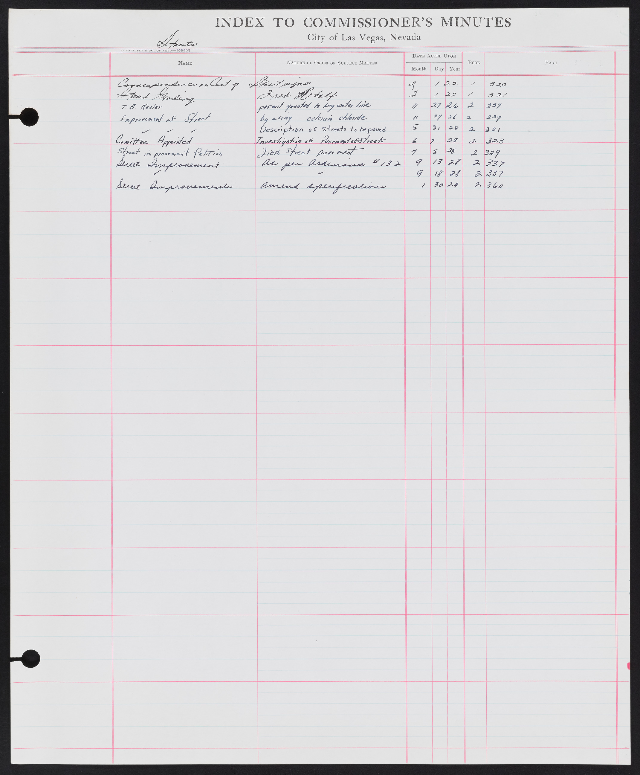 Las Vegas City Commission Minutes Index 1, 1911-1960: documents, item 247