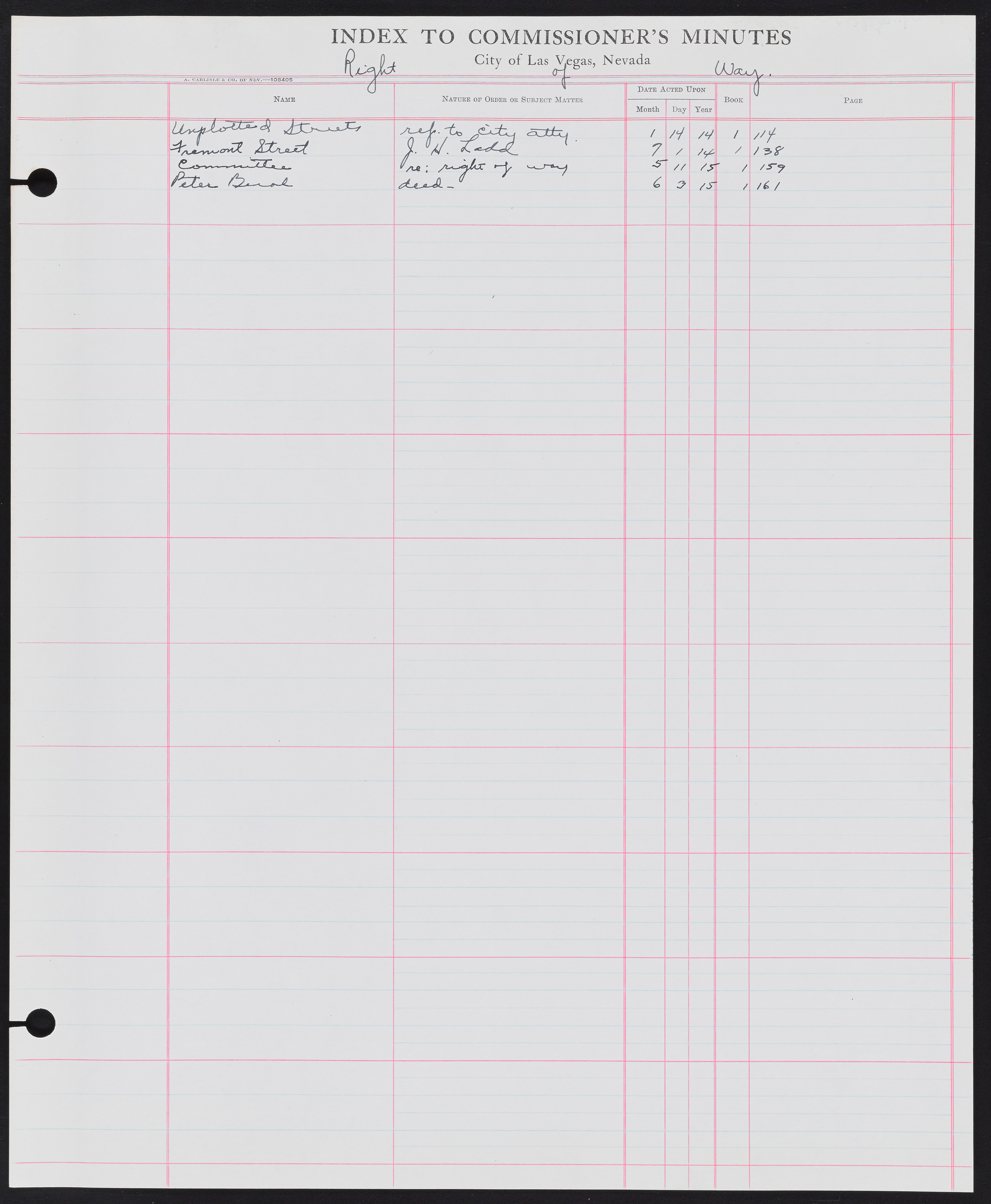 Las Vegas City Commission Minutes Index 1, 1911-1960: documents, item 260