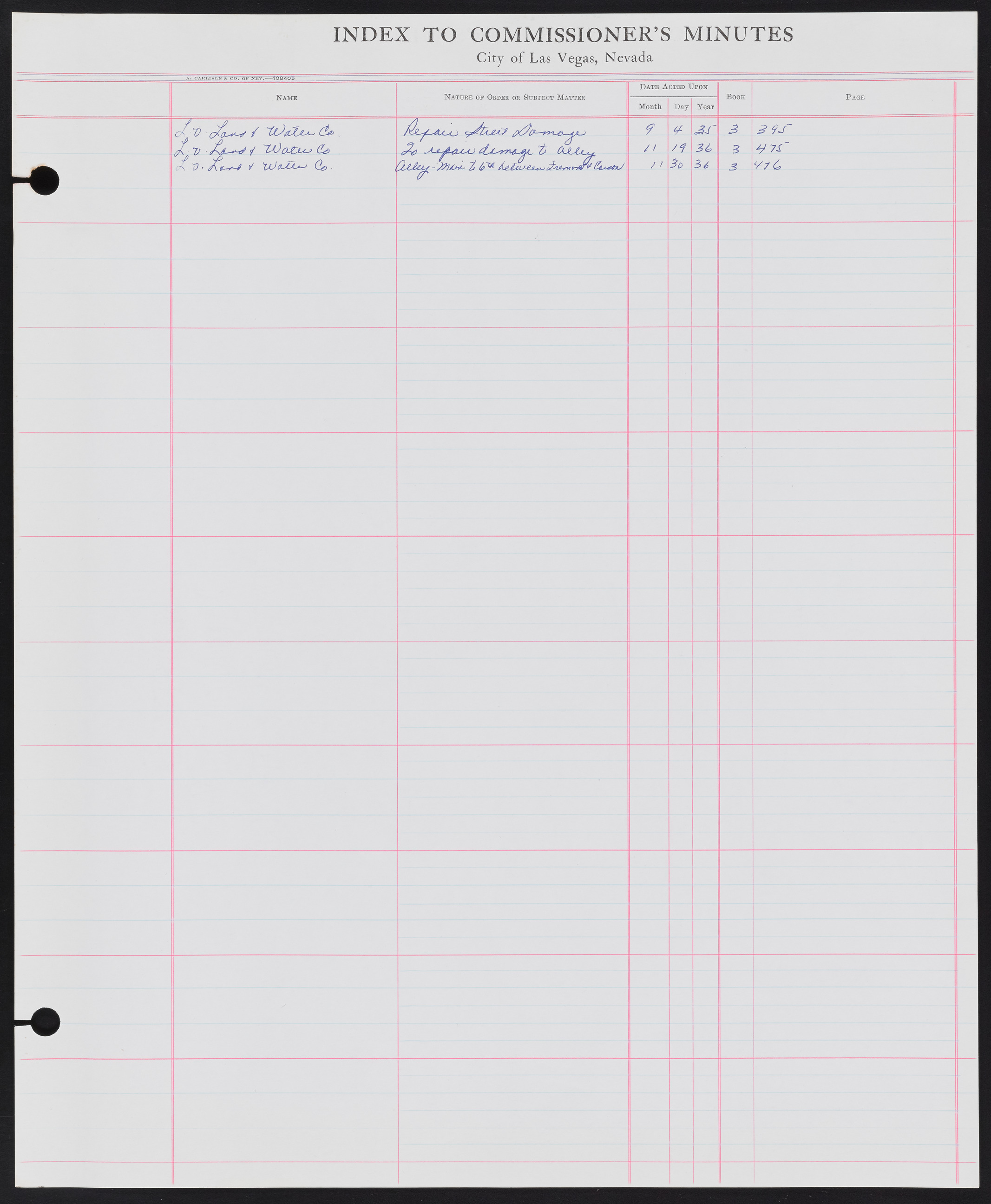 Las Vegas City Commission Minutes Index 1, 1911-1960: documents, item 263