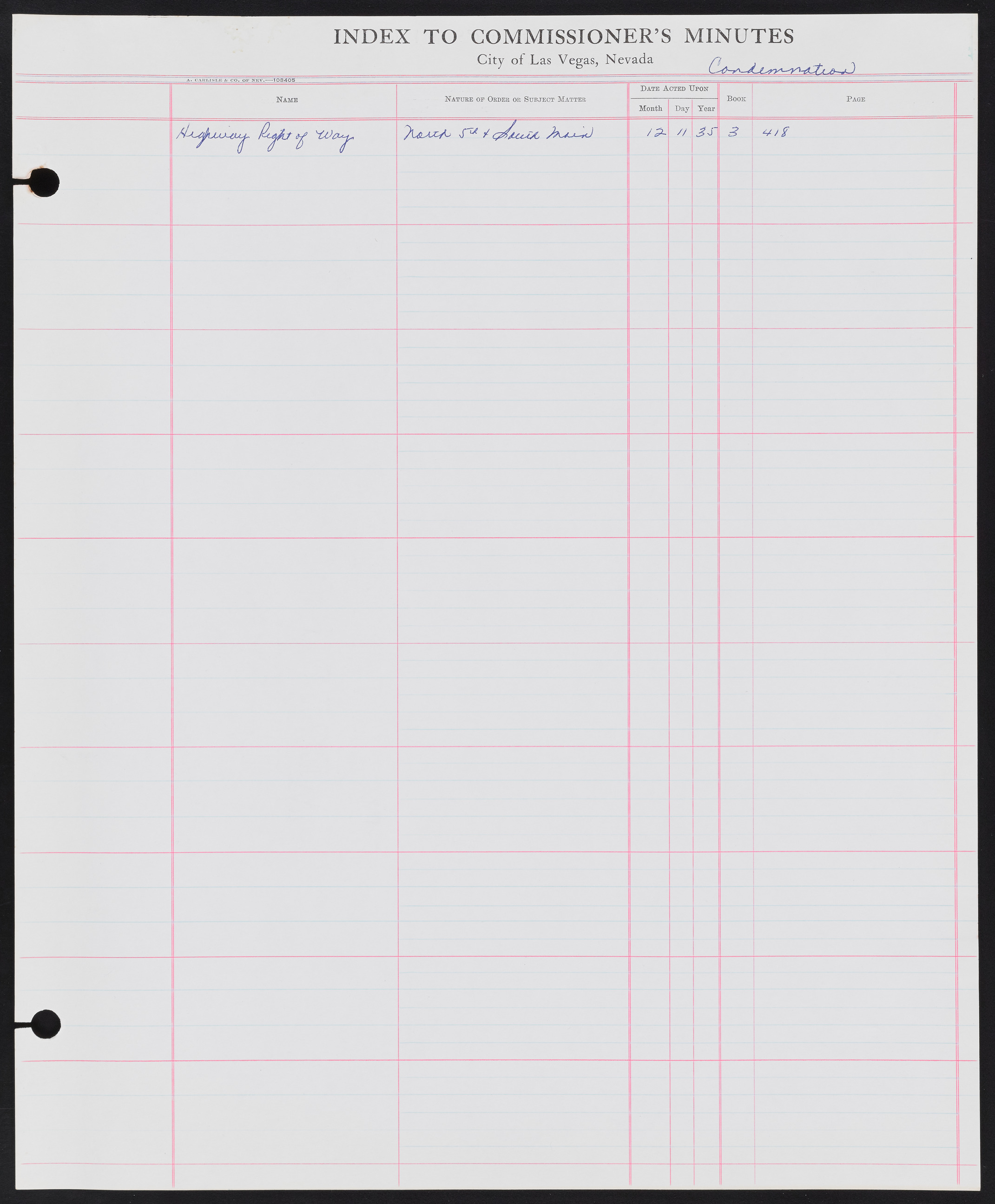Las Vegas City Commission Minutes Index 1, 1911-1960: documents, item 270