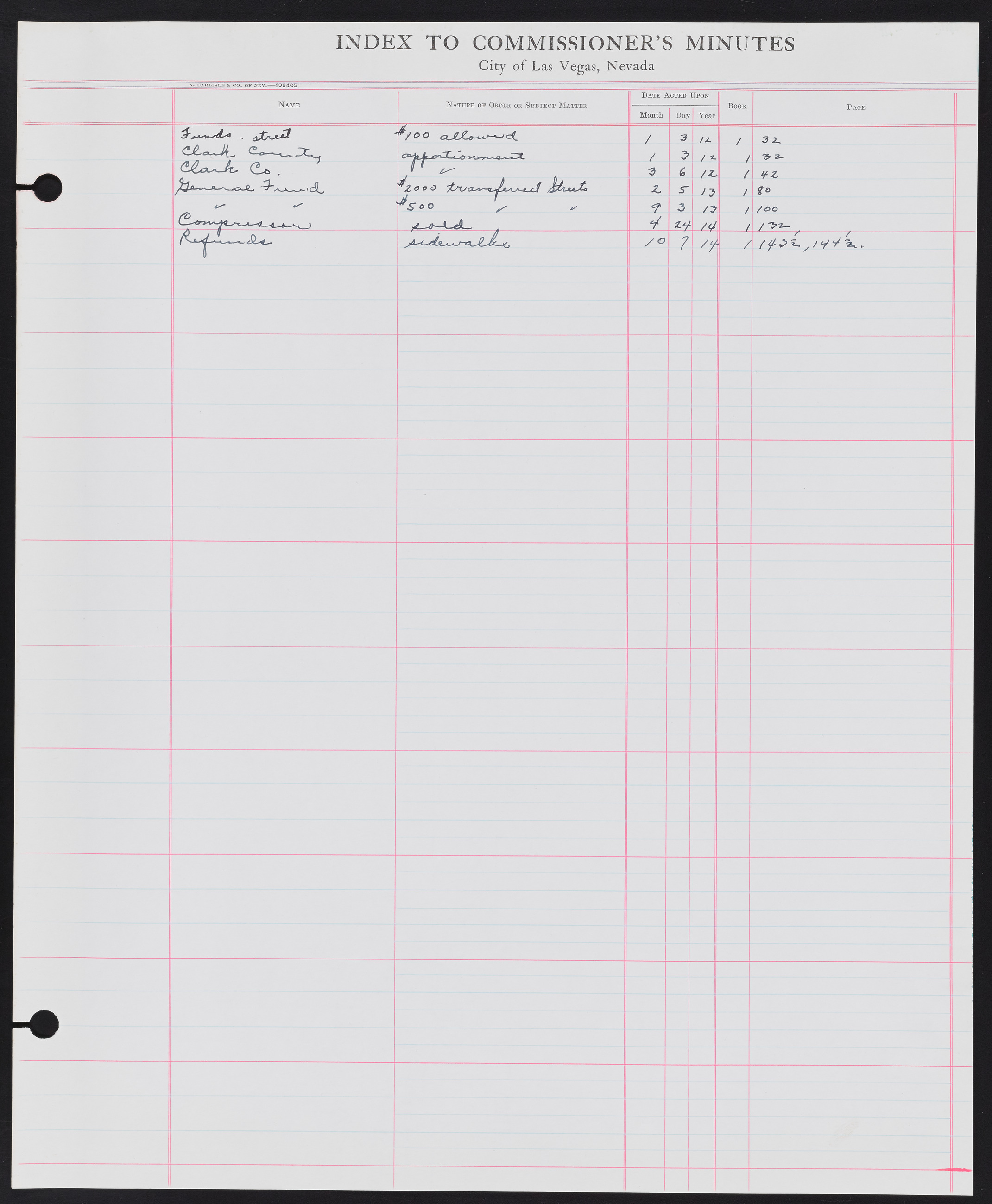 Las Vegas City Commission Minutes Index 1, 1911-1960: documents, item 273