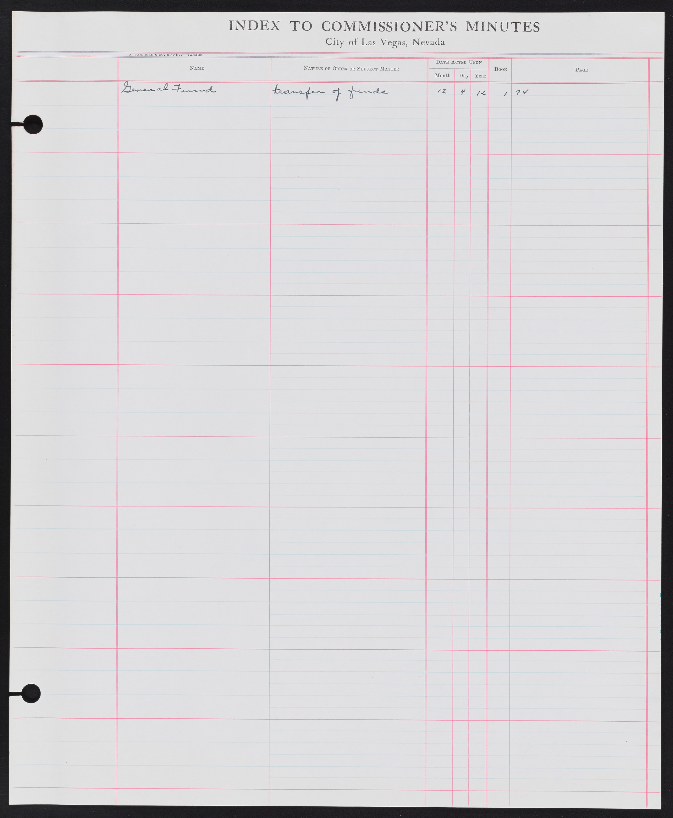 Las Vegas City Commission Minutes Index 1, 1911-1960: documents, item 276