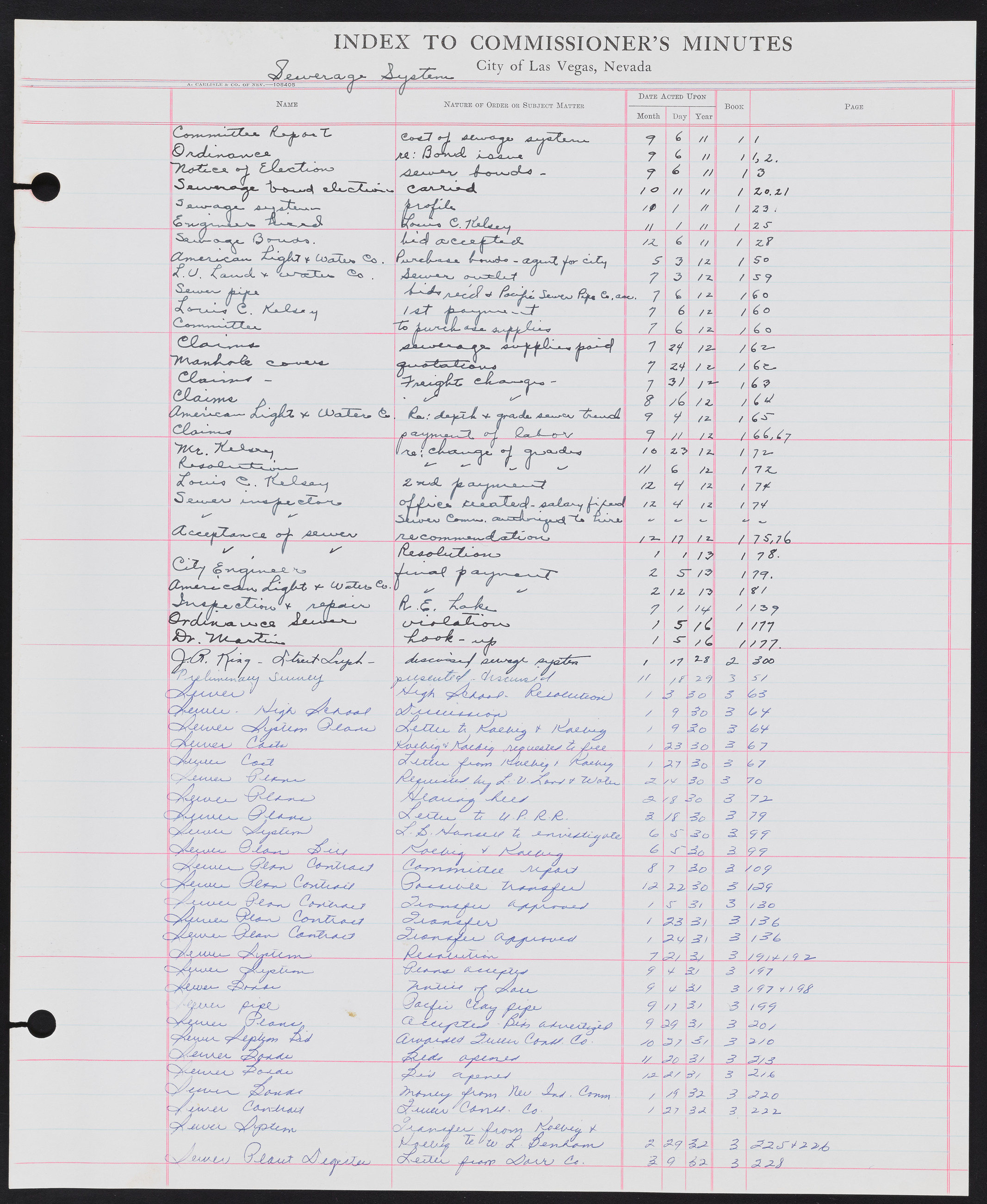 Las Vegas City Commission Minutes Index 1, 1911-1960: documents, item 302