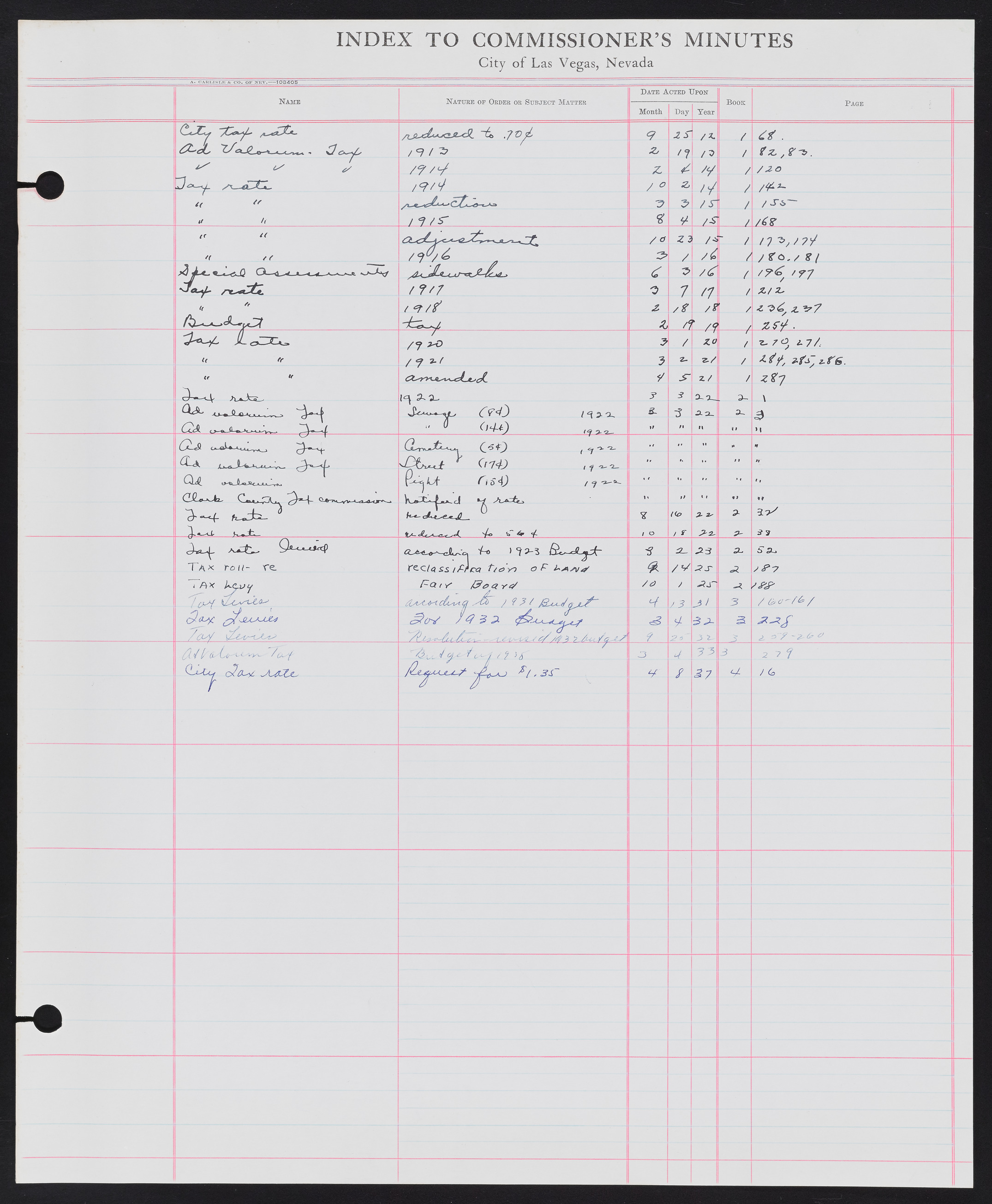 Las Vegas City Commission Minutes Index 1, 1911-1960: documents, item 308