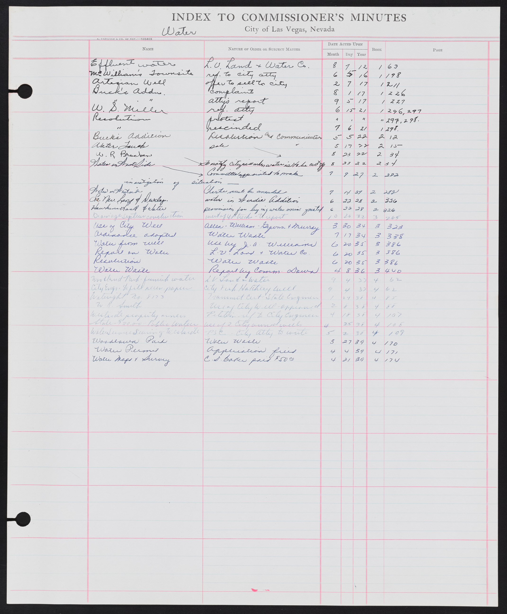 Las Vegas City Commission Minutes Index 1, 1911-1960: documents, item 319