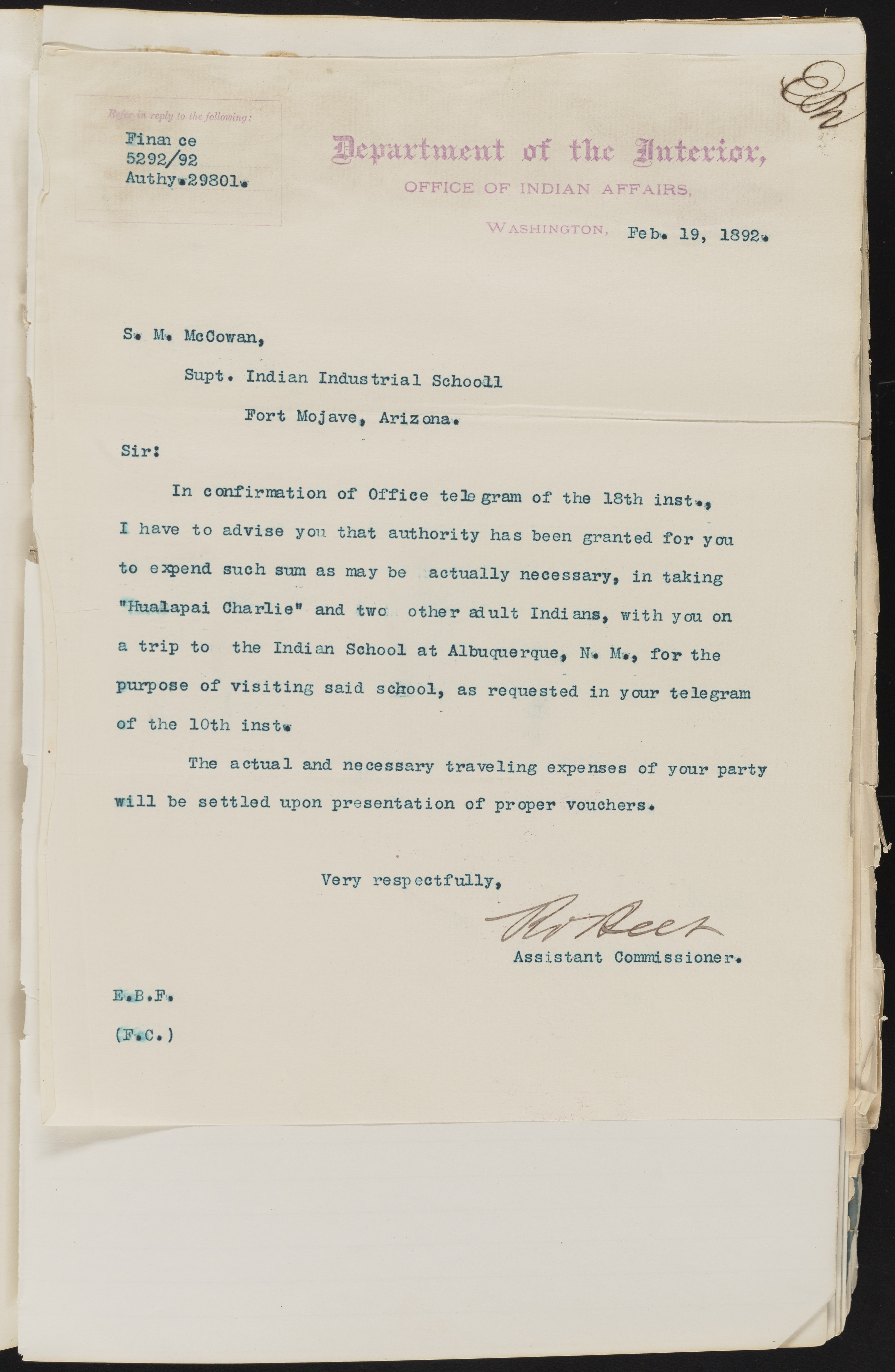 Fort Mojave Industrial School correspondence and a blueprint design of the Fort Mojave Pump Station, Washington (D.C.), 1891-1893, snv002595-24