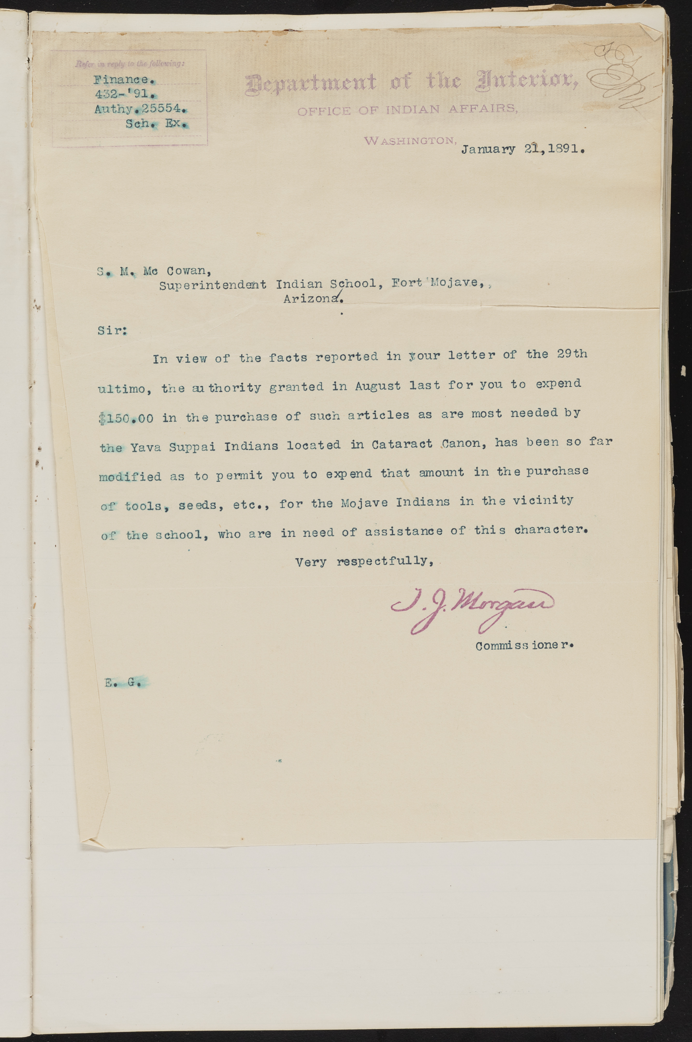 Fort Mojave Industrial School correspondence and a blueprint design of the Fort Mojave Pump Station, Washington (D.C.), 1891-1893, snv002595-41