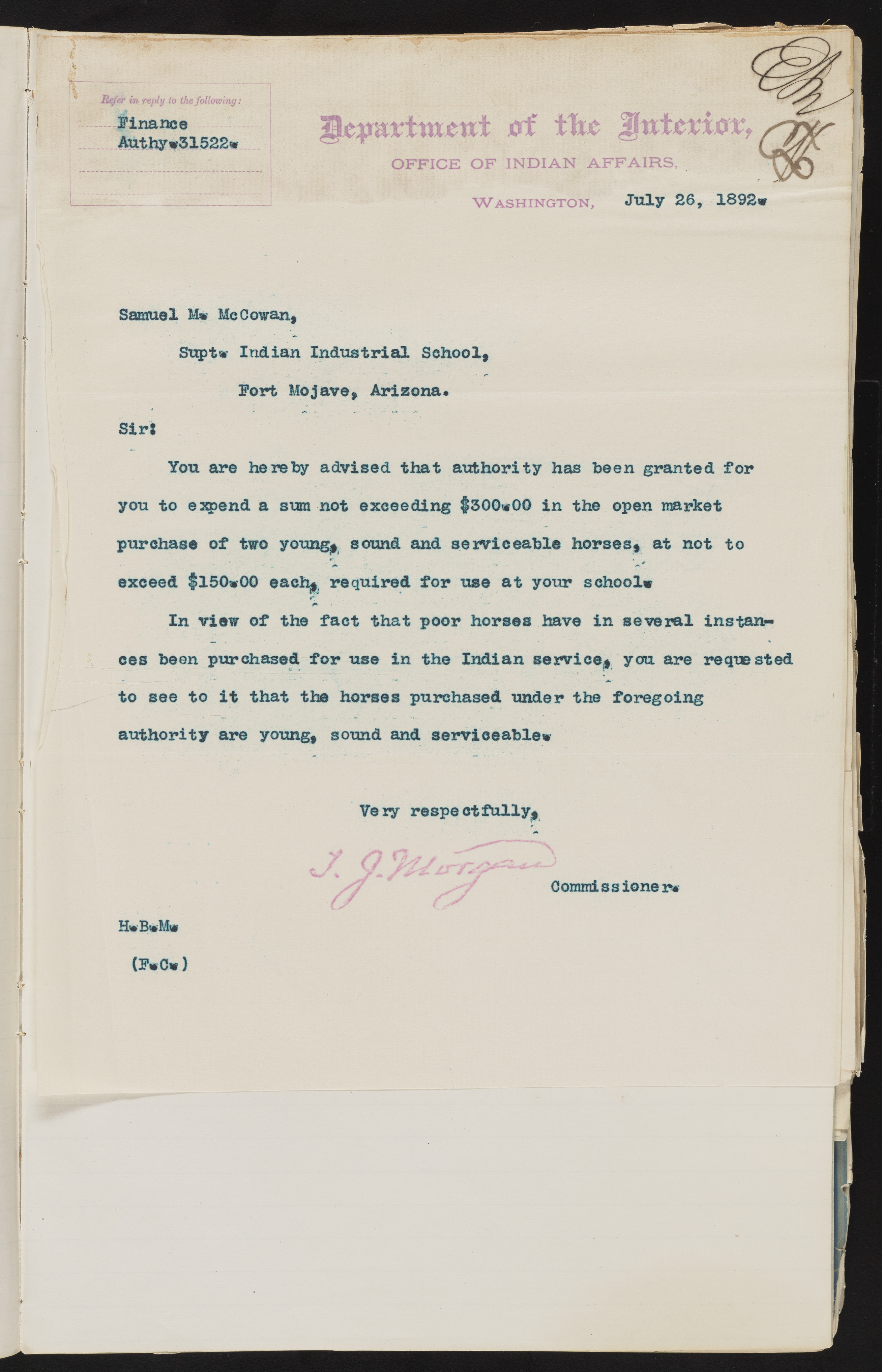 Fort Mojave Industrial School correspondence and a blueprint design of the Fort Mojave Pump Station, Washington (D.C.), 1891-1893, snv002595-47