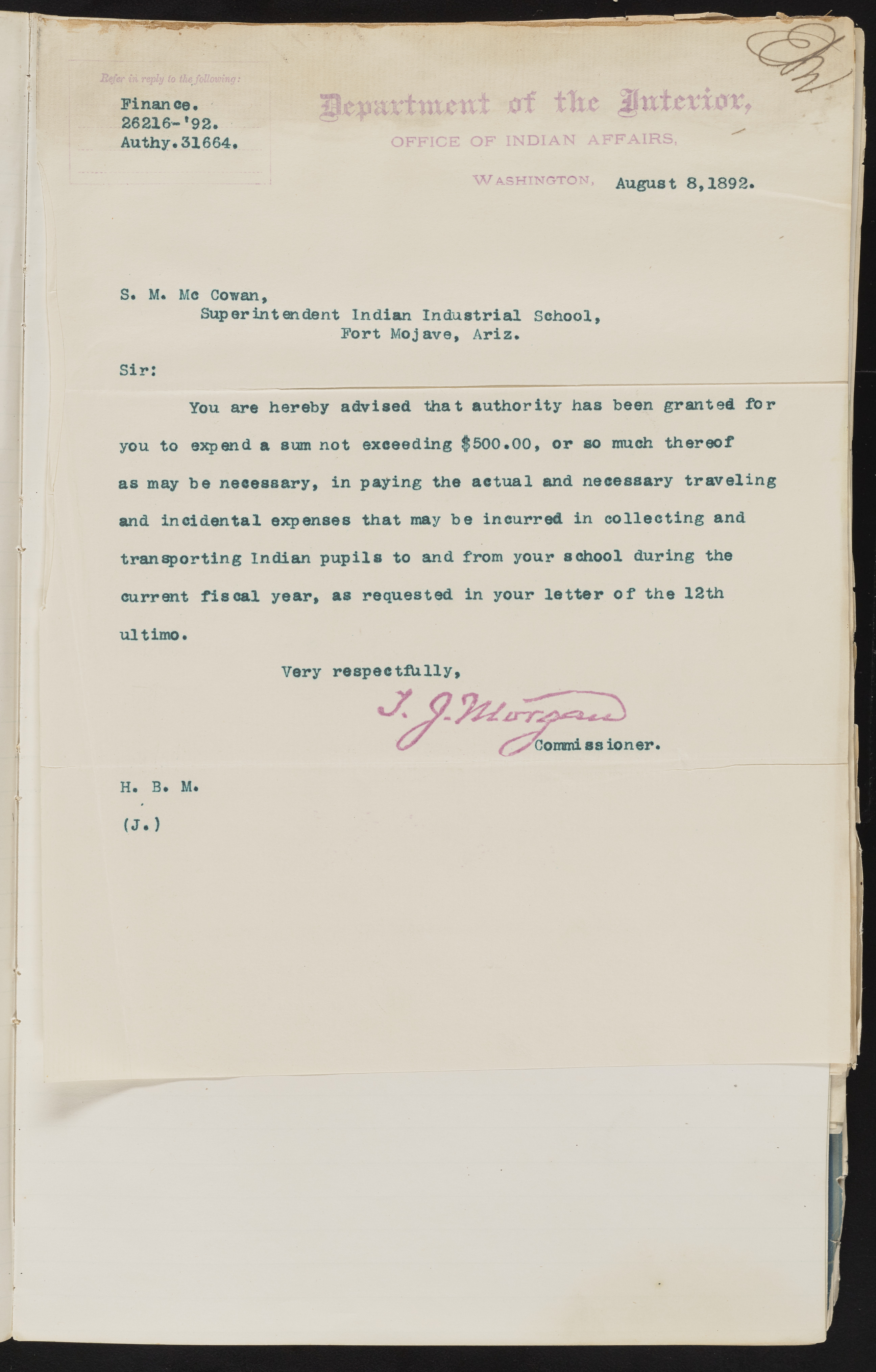 Fort Mojave Industrial School correspondence and a blueprint design of the Fort Mojave Pump Station, Washington (D.C.), 1891-1893, snv002595-48