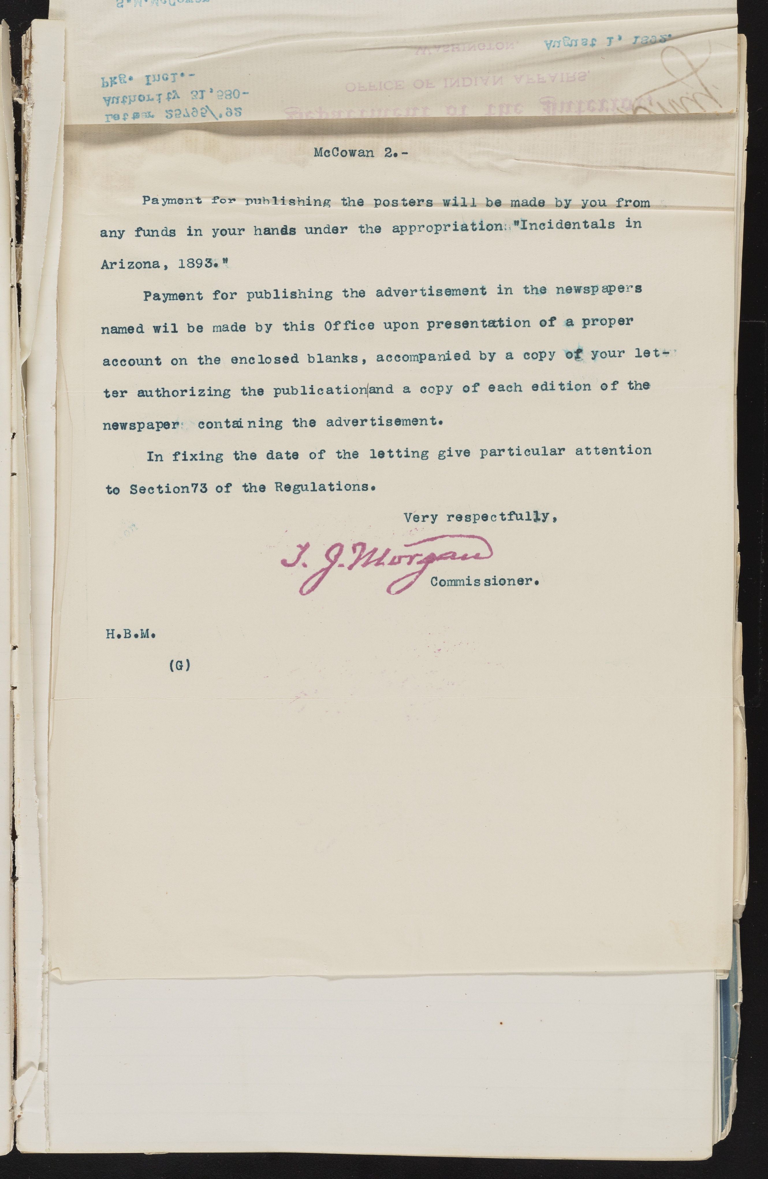 Fort Mojave Industrial School correspondence and a blueprint design of the Fort Mojave Pump Station, Washington (D.C.), 1891-1893, snv002595-58