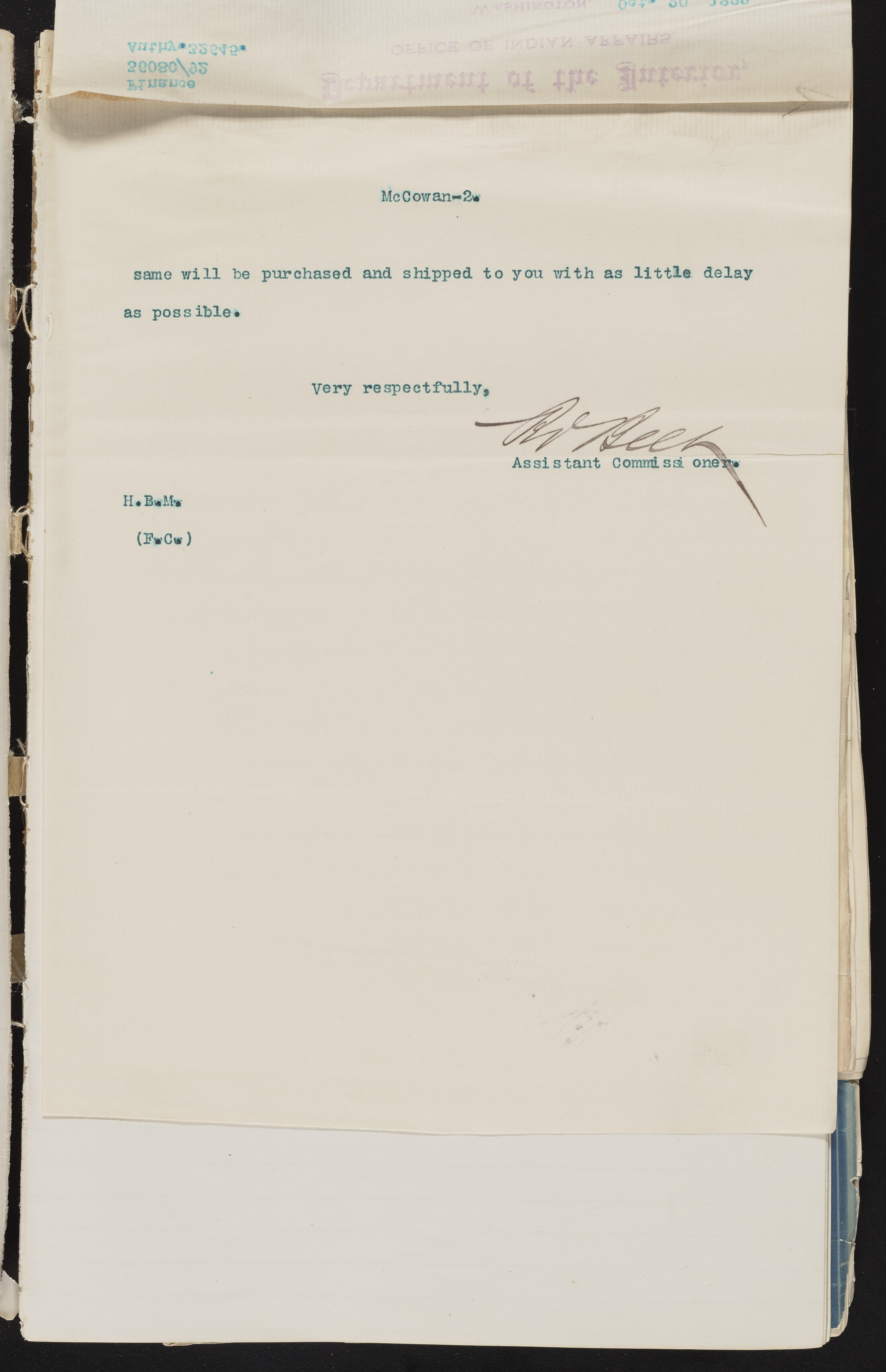 Fort Mojave Industrial School correspondence and a blueprint design of the Fort Mojave Pump Station, Washington (D.C.), 1891-1893, snv002595-65