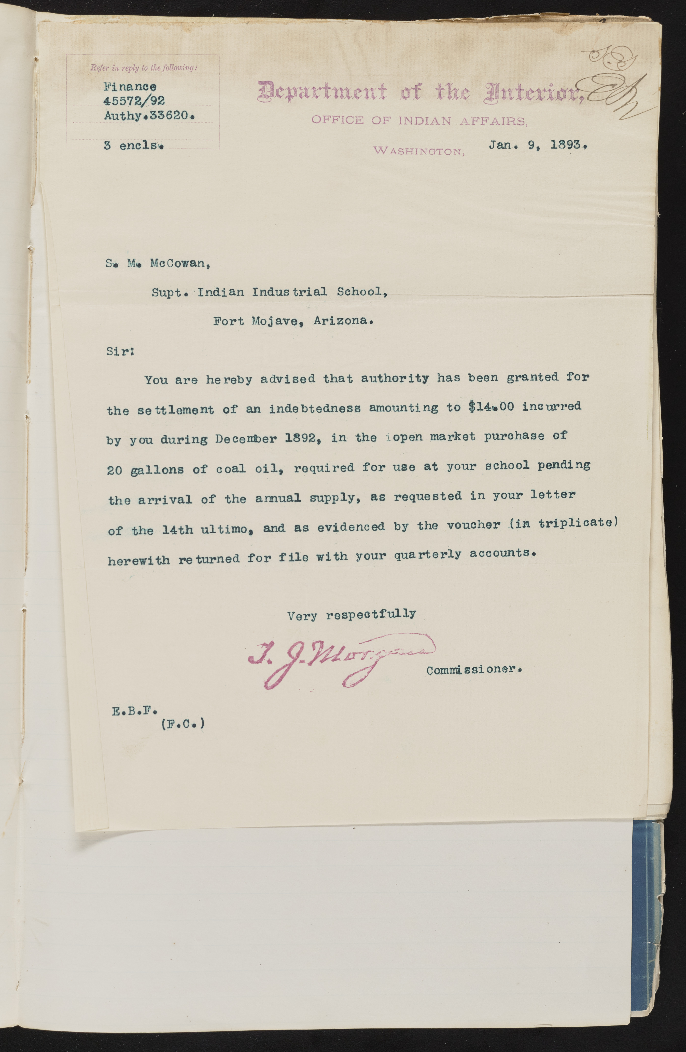 Fort Mojave Industrial School correspondence and a blueprint design of the Fort Mojave Pump Station, Washington (D.C.), 1891-1893, snv002595-71