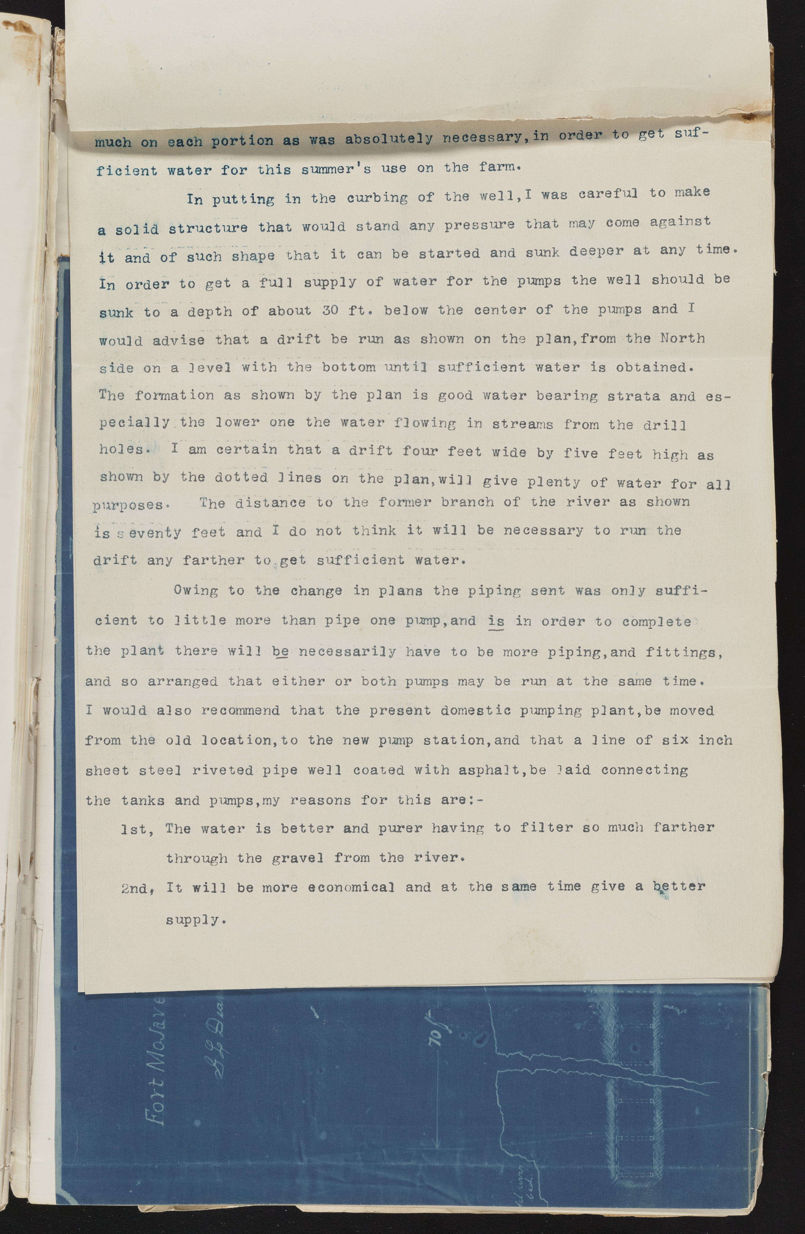 Fort Mojave Industrial School correspondence and a blueprint design of the Fort Mojave Pump Station, Washington (D.C.), 1891-1893, snv002595-74