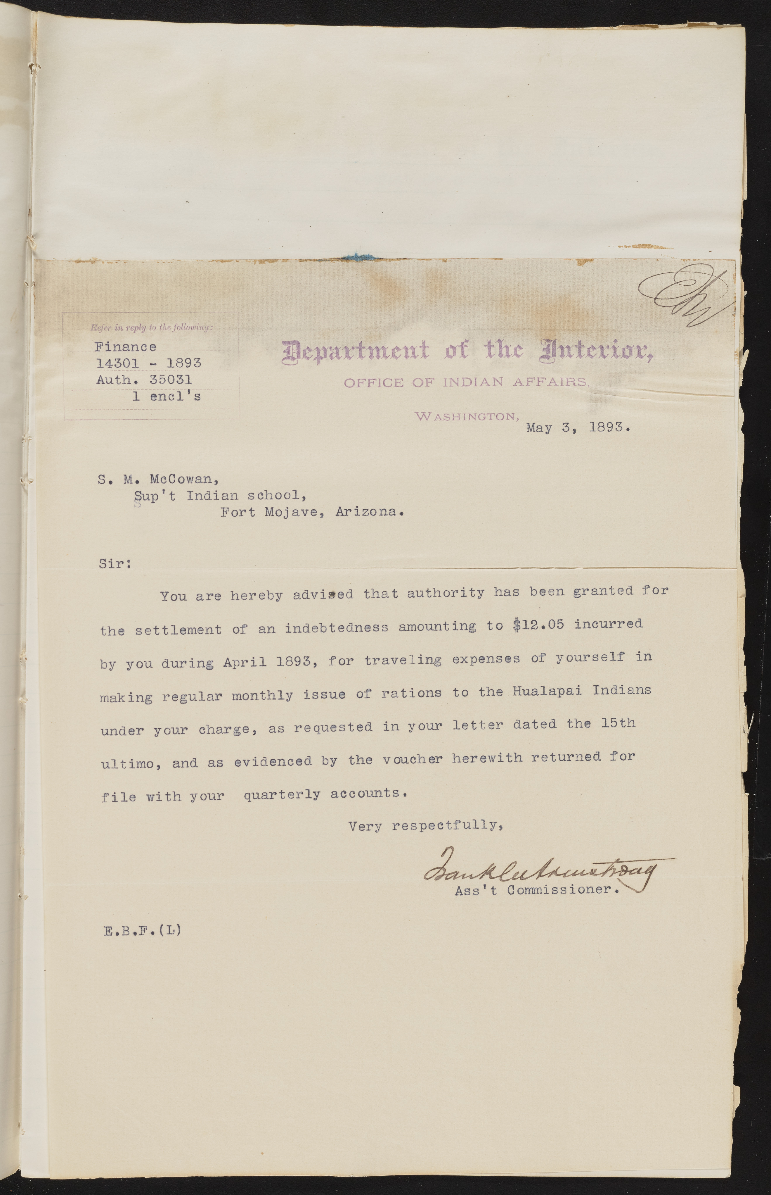 Fort Mojave Industrial School correspondence and a blueprint design of the Fort Mojave Pump Station, Washington (D.C.), 1891-1893, snv002595-91