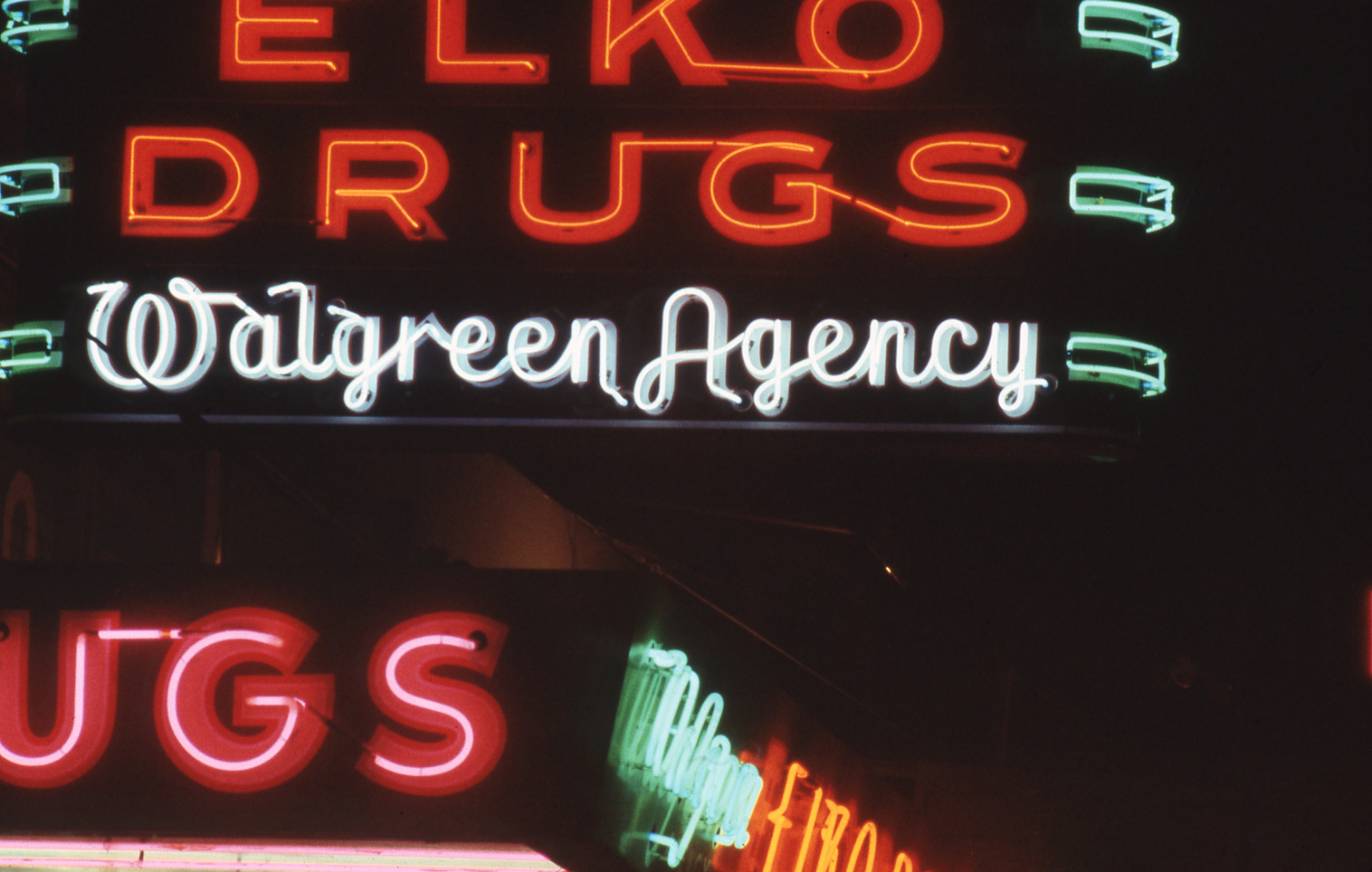 Elko Drugs flag mounted lettering sign, Elko, Nevada: photographic print
